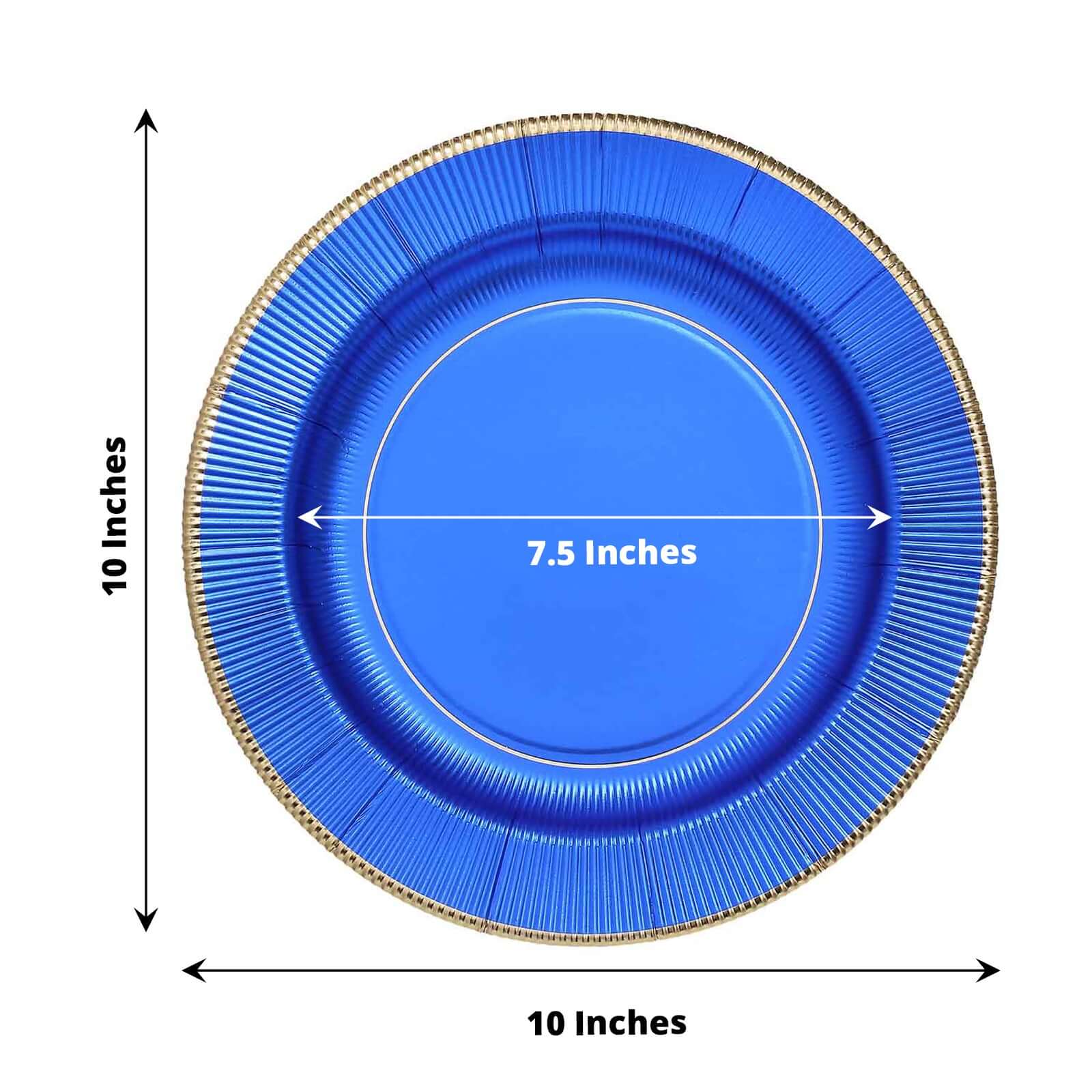25-Pack Paper 10 Round Dinner Plates in Royal Blue Sunray Design with Gold Rim - Disposable Heavy Duty 350GSM Party Plates