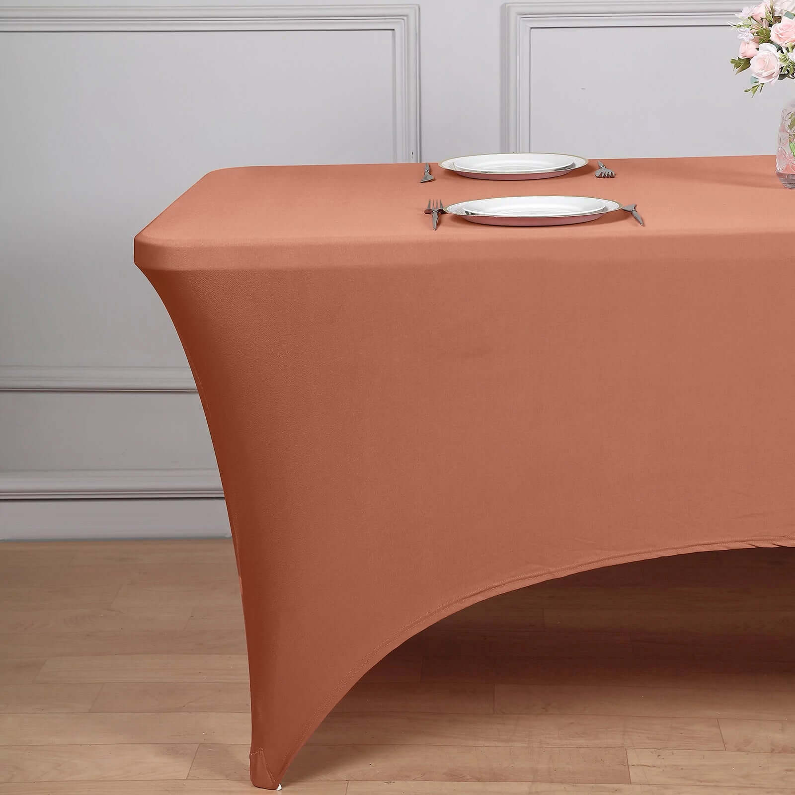 Stretch Spandex 6ft Rectangle Tablecloth Terracotta (Rust) - Durable Form-Fitting Table Cover