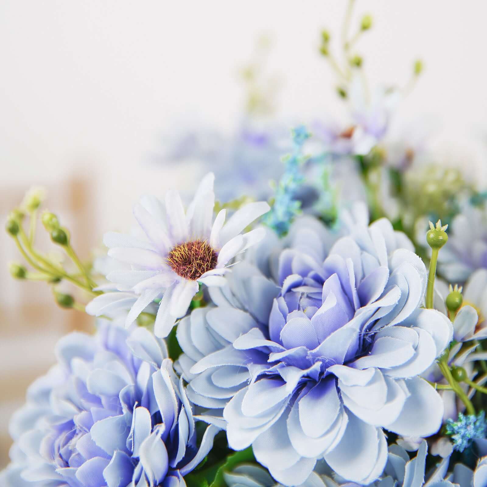 2 Bushes Dusty Blue Artificial Silk Dahlia Flower Bouquet Spray