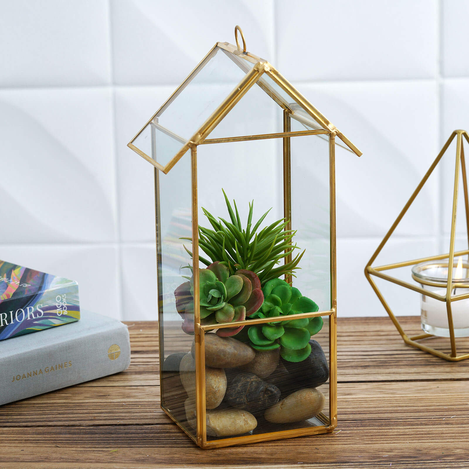 Glass Terrarium Hanging House Lantern Design Metal Gold - Versatile Holder for Air Plants & Displays 11