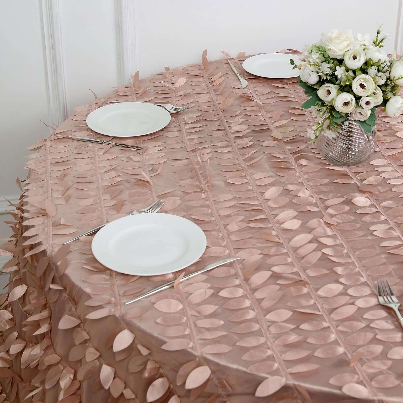 Taffeta 120 Round Tablecloth Dusty Rose | 3D Leaf Petal Design Seamless Table Cover