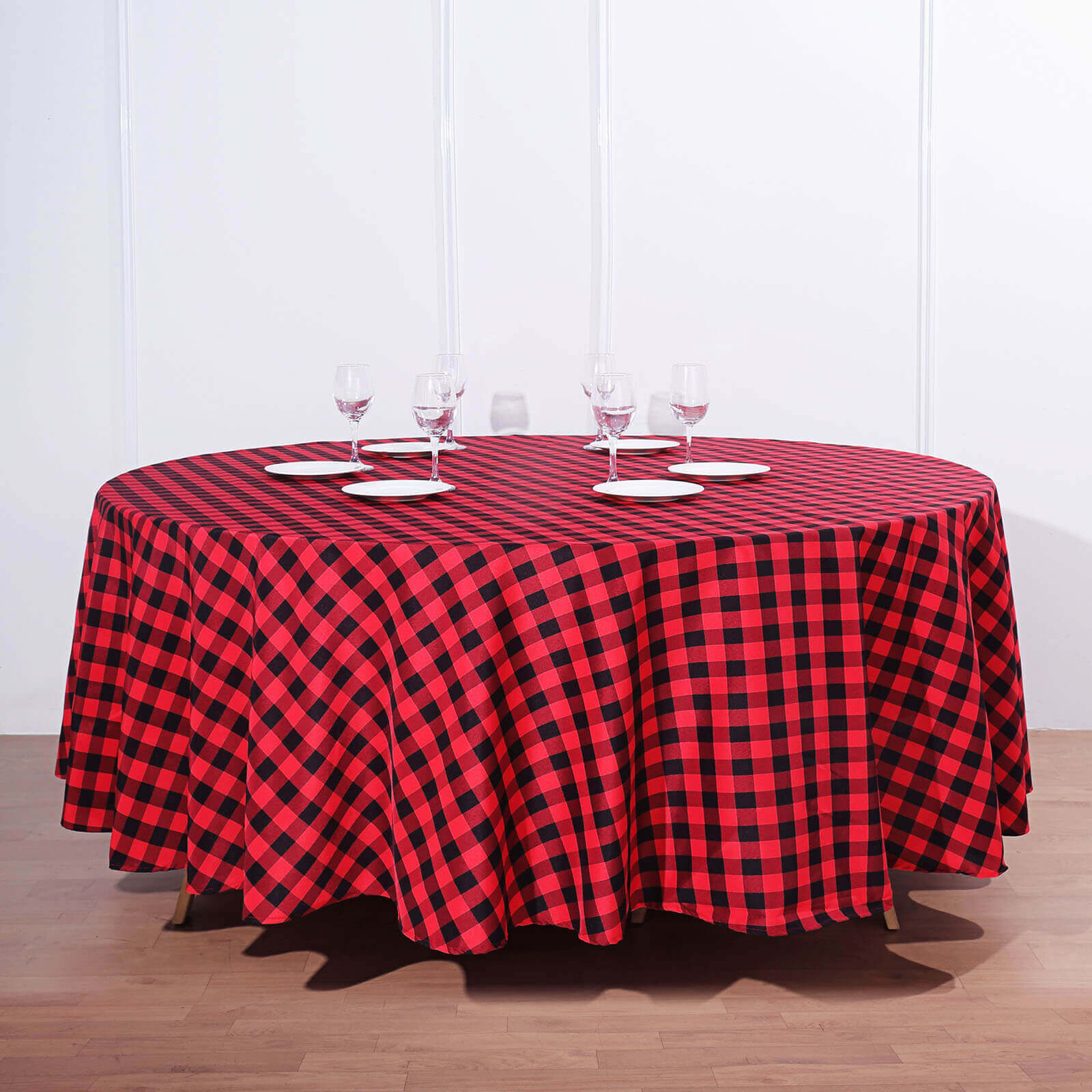 108 Black Red Buffalo Plaid Round Tablecloth, Checkered Gingham Polyester Tablecloth