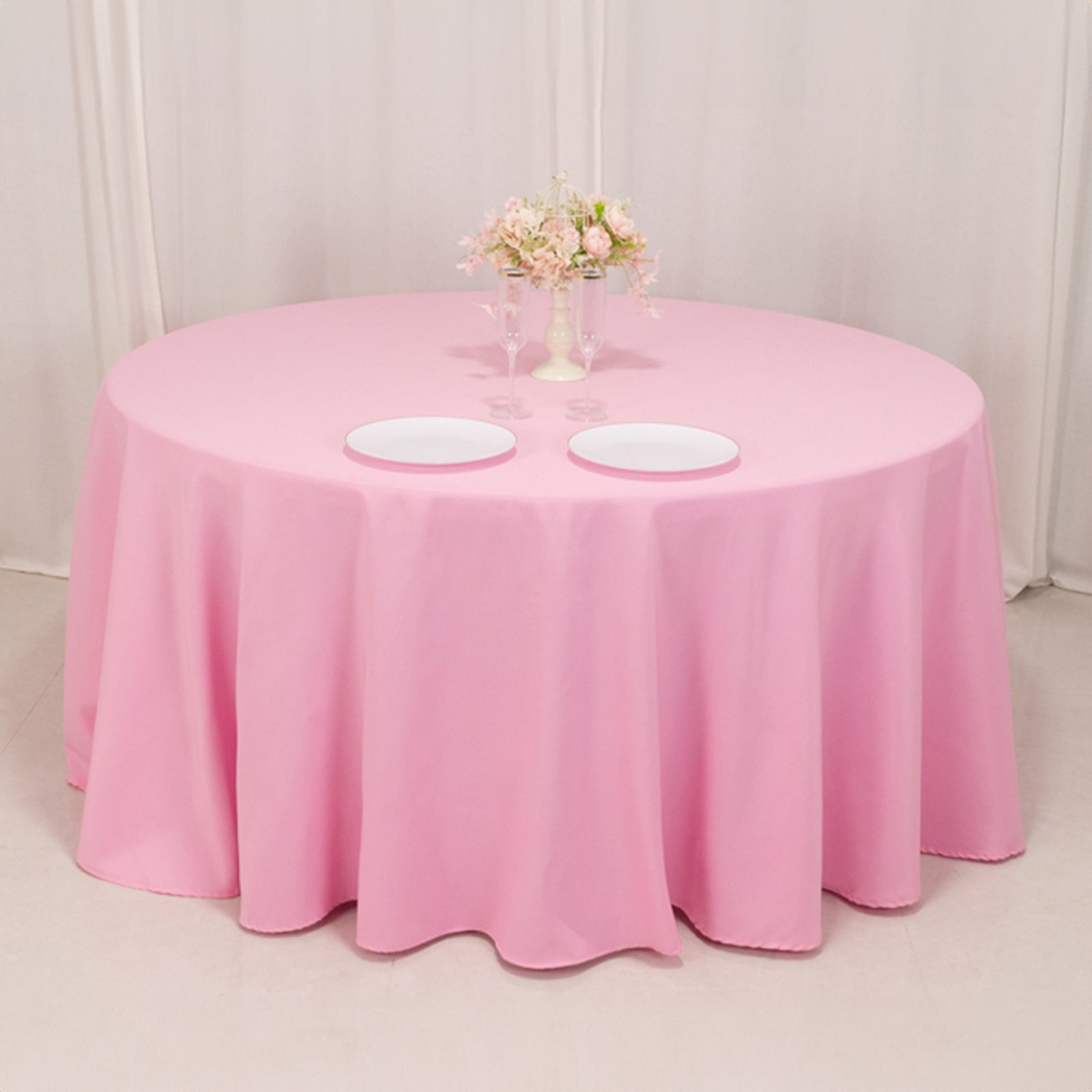 Premium Polyester 120 Round Tablecloth Pink - Seamless 220GSM Wrinkle-Resistant Table Cover