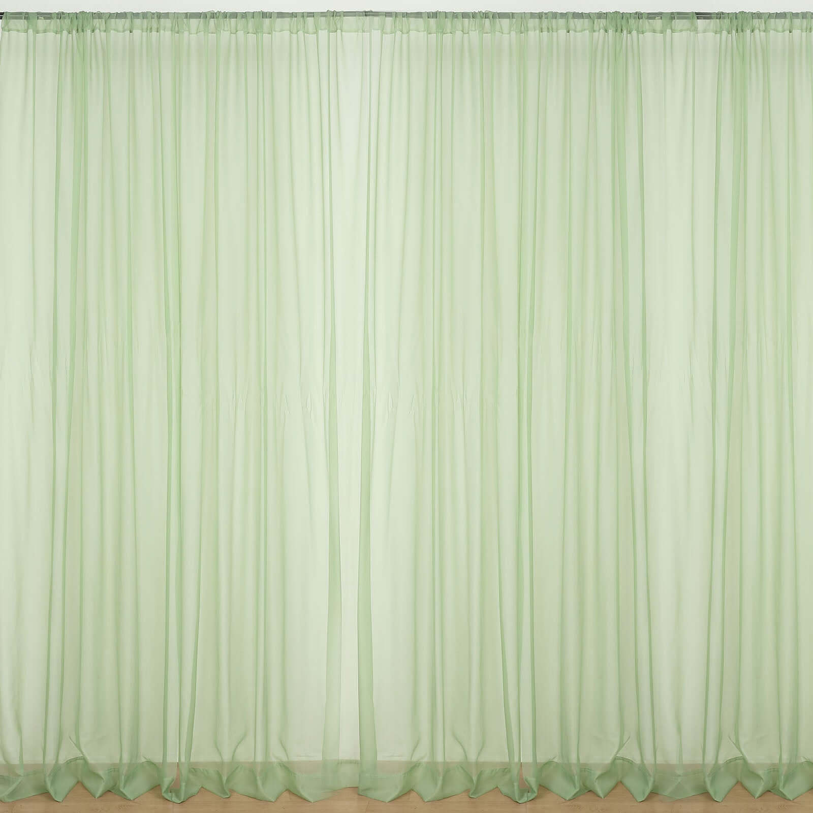 2 Pack Sage Green Sheer Chiffon Event Curtain Drapes, Durable Flame Resistant Premium Organza Backdrop Event Panels With Rod Pockets - 10ftx10ft