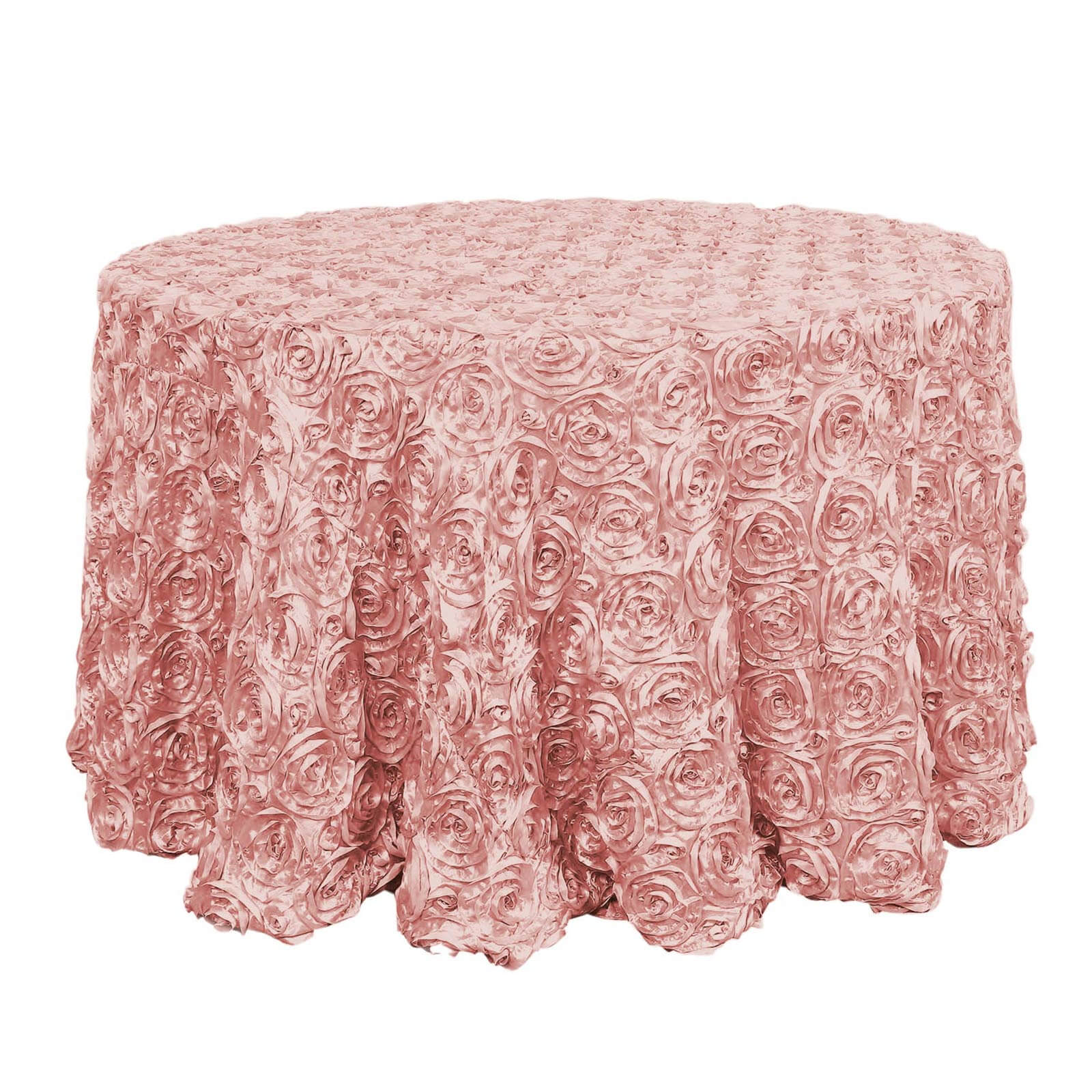 Satin 120 Round Tablecloth Dusty Rose - Grandiose 3D Rosette with Seamless Finish Table Cover