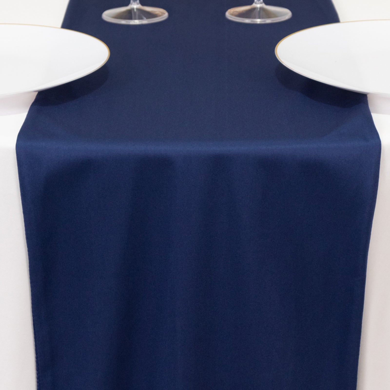 Premium Scuba Polyester 12x108 Table Runner Navy Blue - Wrinkle-Free Table Linen