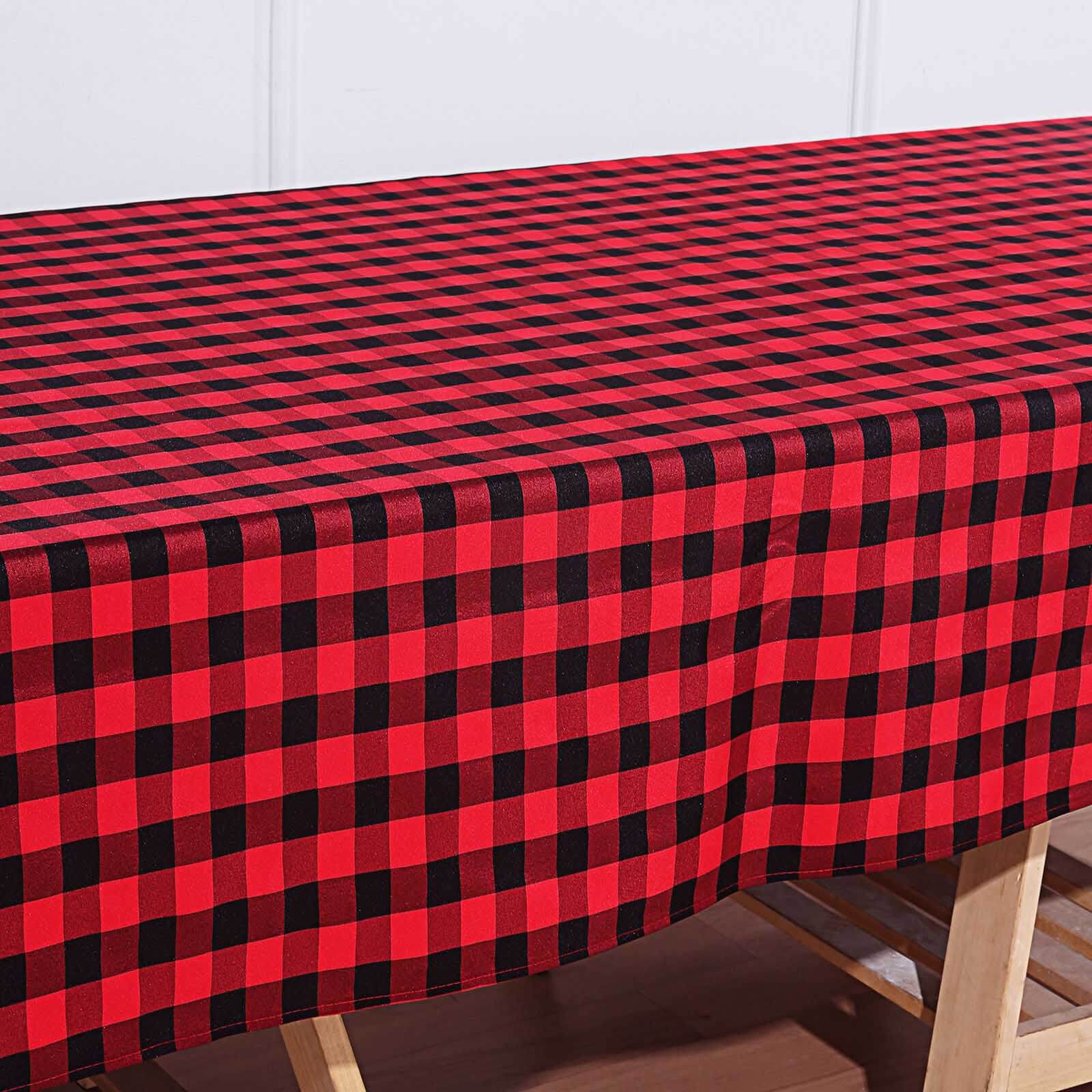 Polyester 60x102 Rectangle Tablecloth Black/Red - Checkered Buffalo Plaid Design for Everyday Use