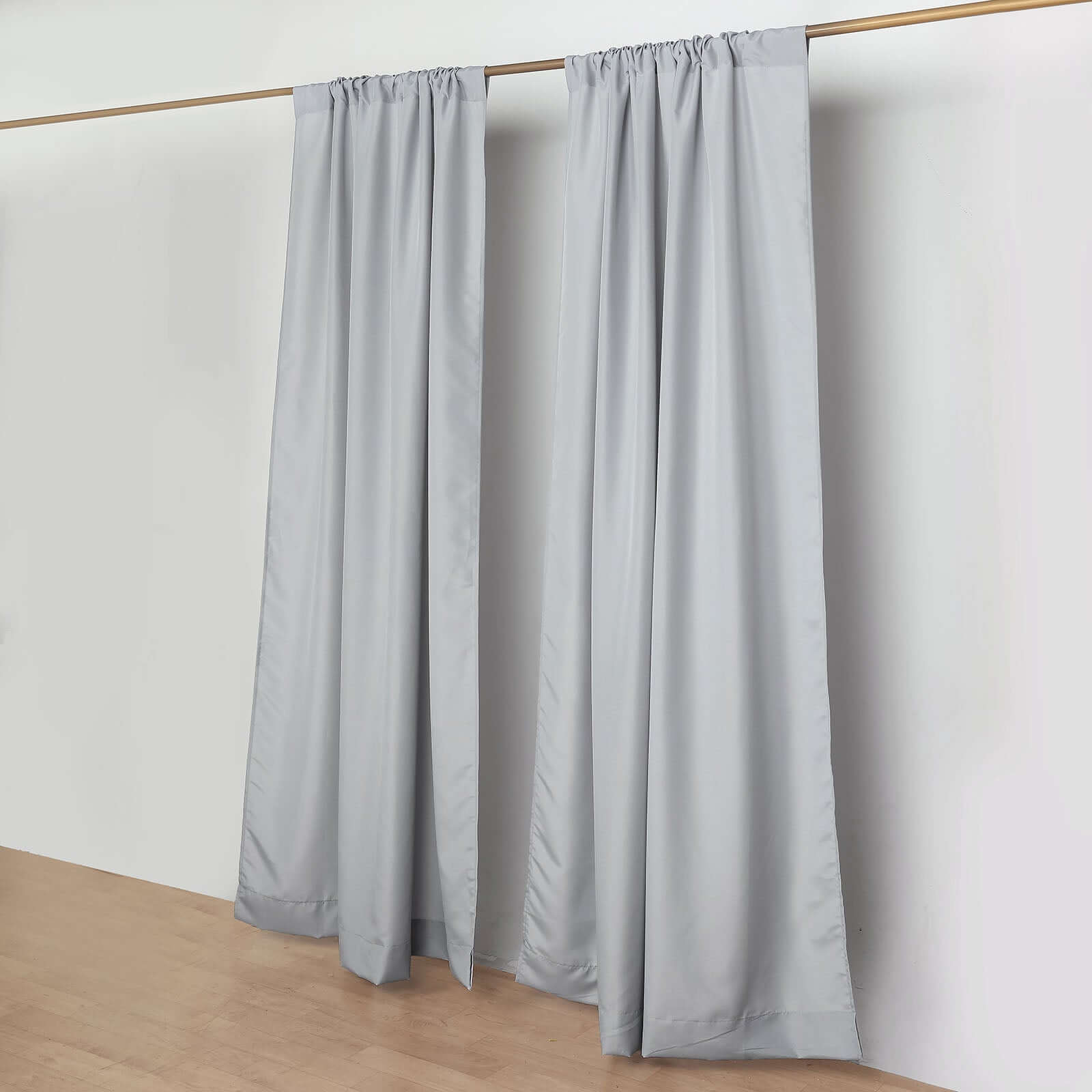 2 Pack Silver Polyester Event Curtain Drapes, 10ftx8ft Backdrop Event Panels With Rod Pockets 130 GSM