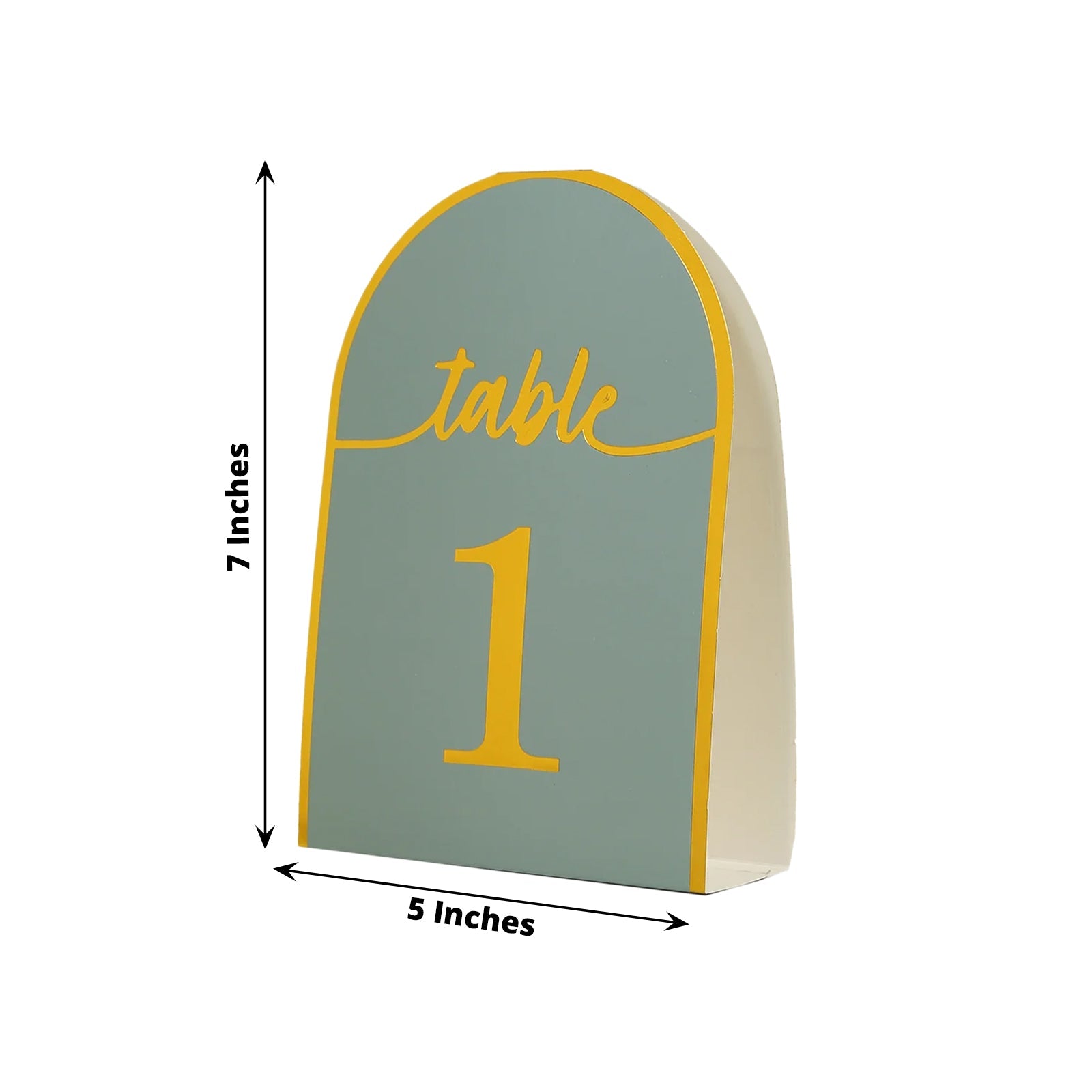 25-Pack Paper Wedding Table Numbers 1-25 Dusty Blue Arch Cutout Design - Sleek & Modern Free Standing Double Sided Table Tent Cards with Metallic Gold Foil Numbers 7