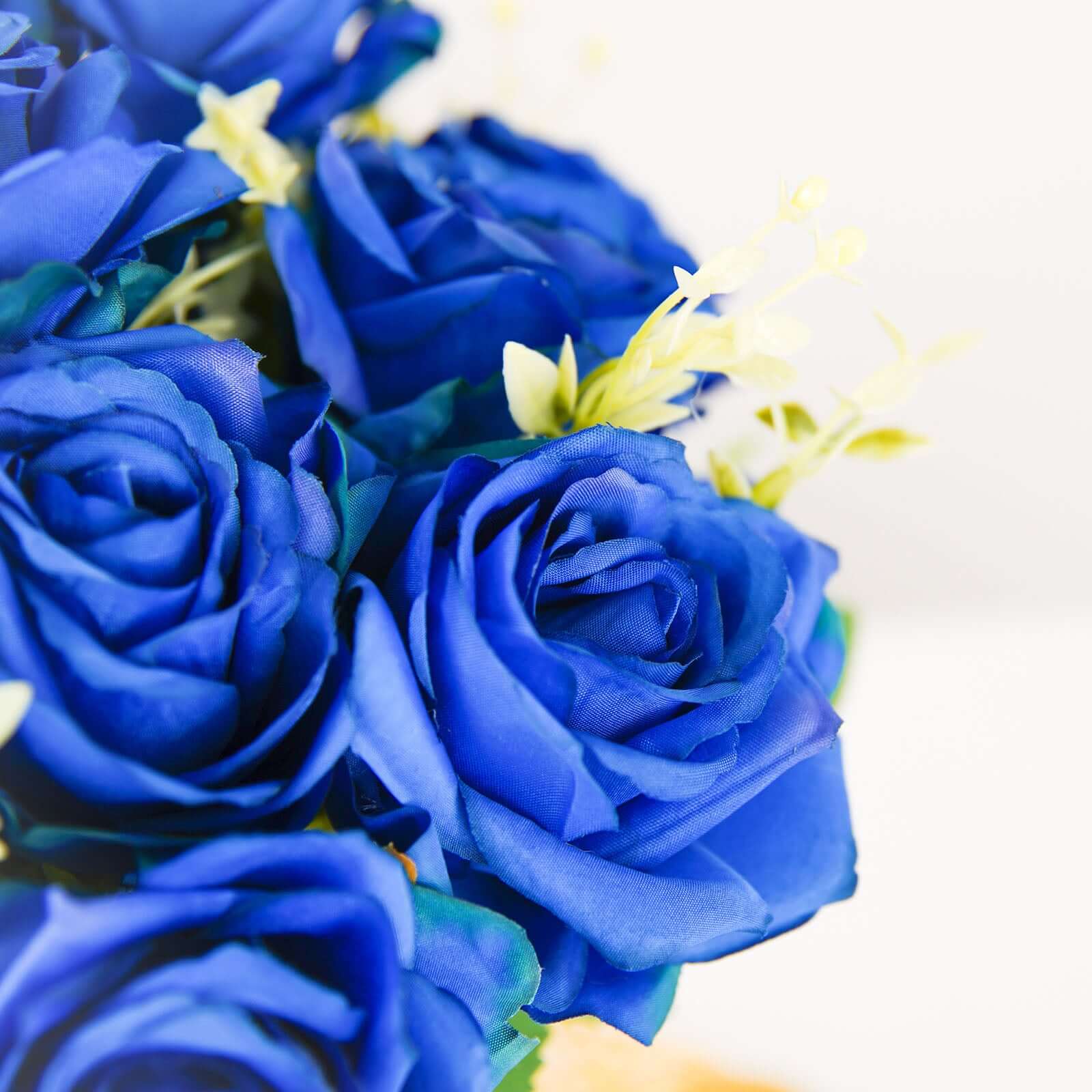 2 Bushes 18 Real Touch Royal Blue Artificial Rose Flower Bouquet, Silk Long Stem Flower Arrangements