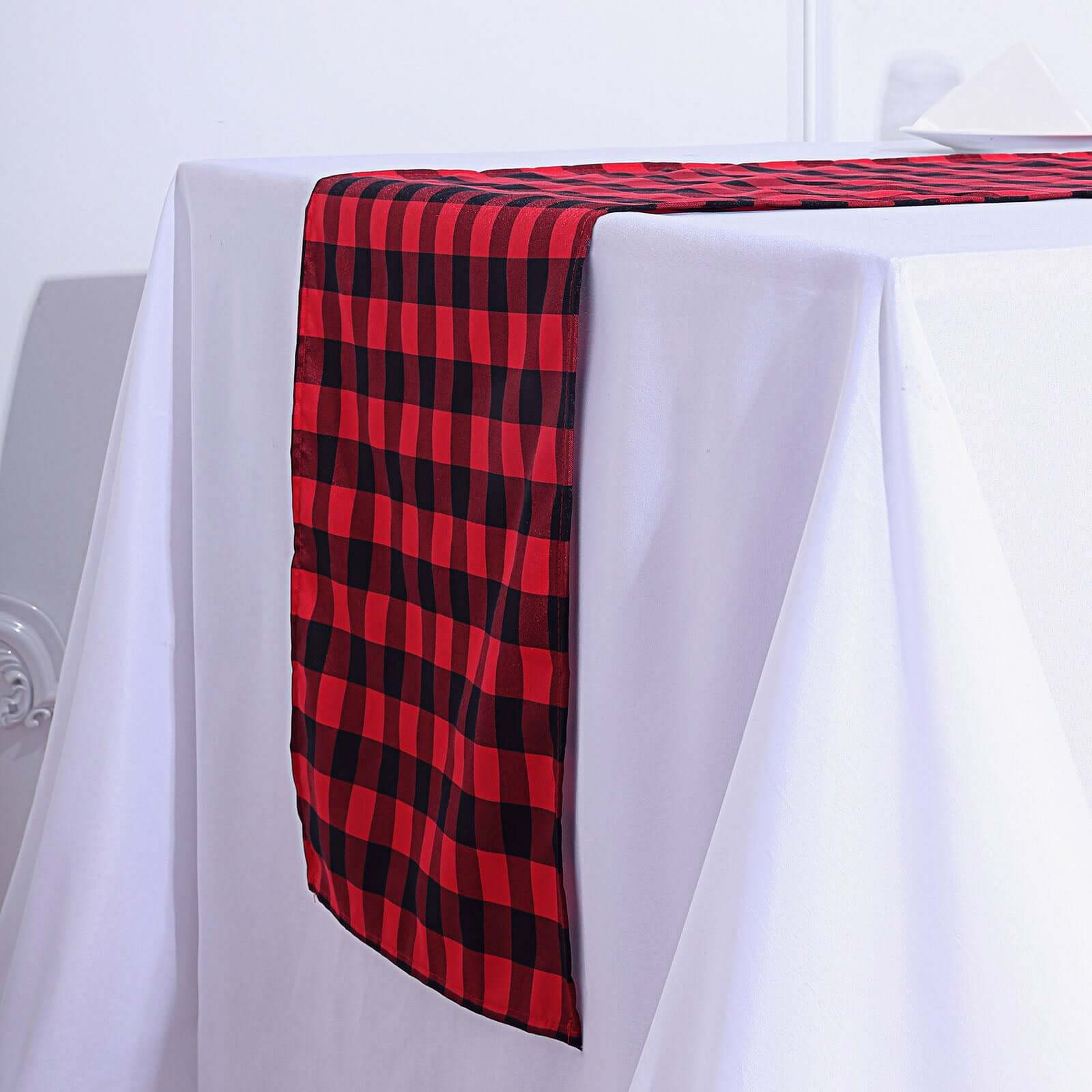 Polyester 14x108 Table Runner Black/Red Gingham Buffalo Plaid - Checkered Outdoor Table Runner