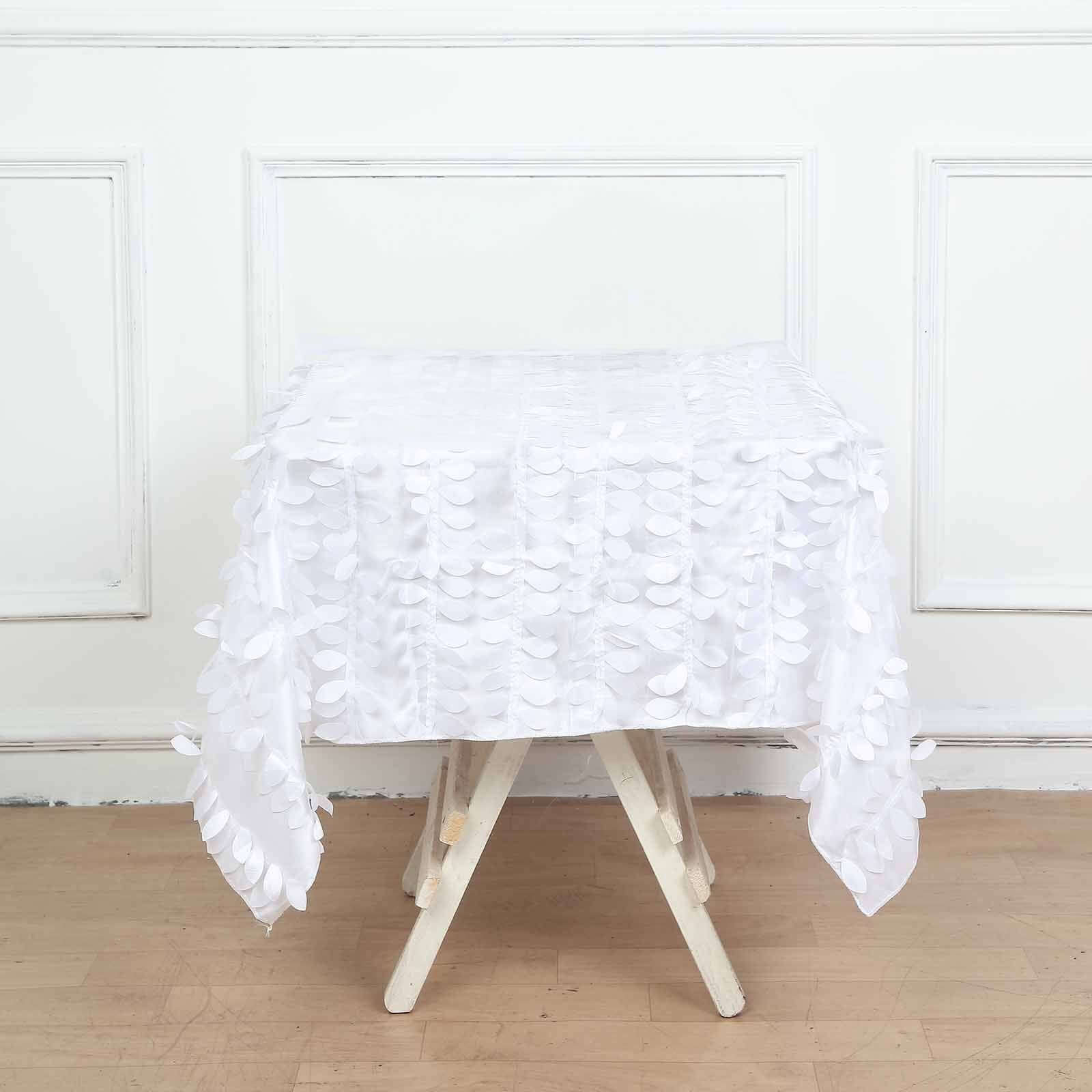 Taffeta 54x54 Square Tablecloth White | Exquisite 3D Leaf Petal Design for Chic Wedding & Event Decor