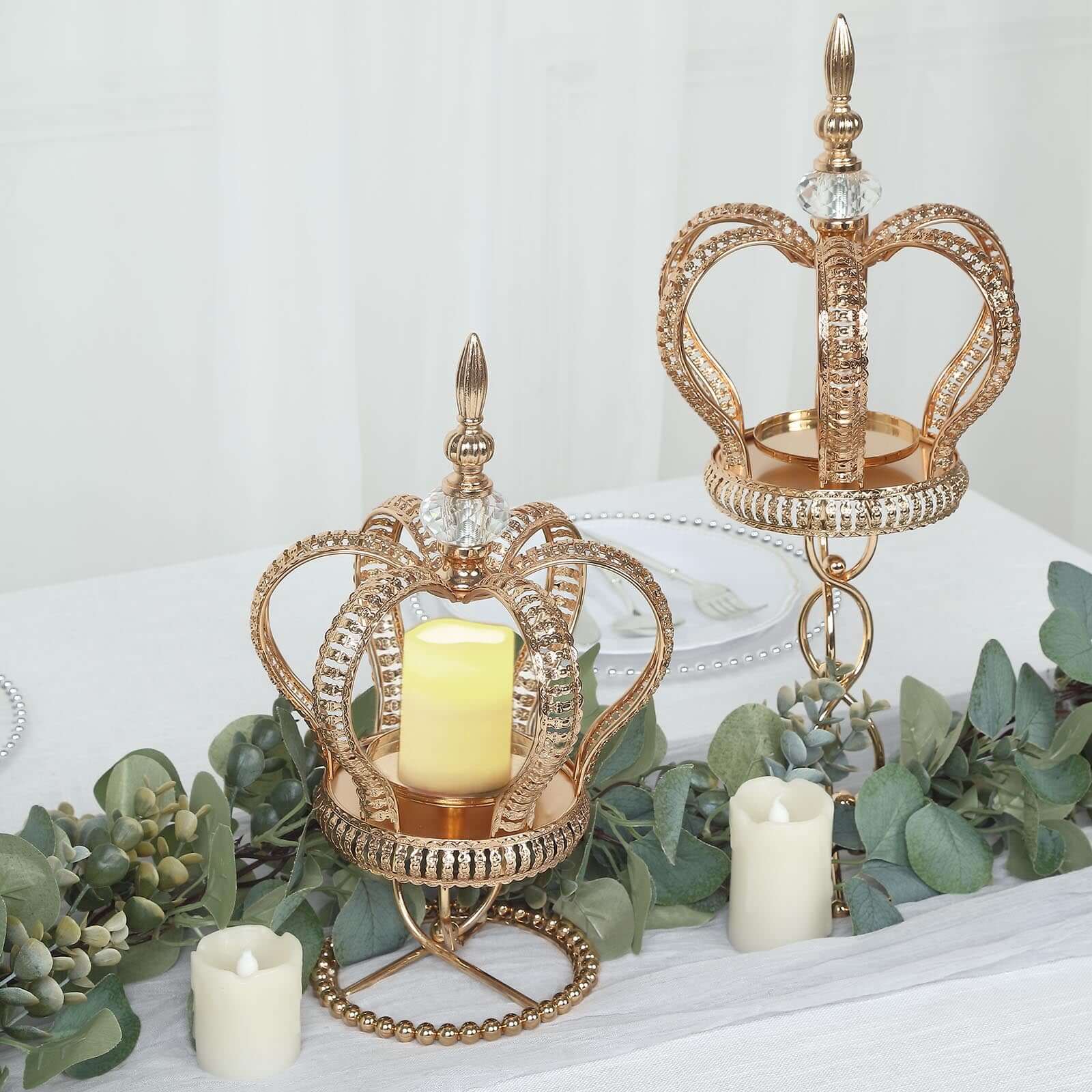 Metal Crown Spiral Pillar Candle Holder Stand Gold - Jeweled Votive Candle Centerpiece 13