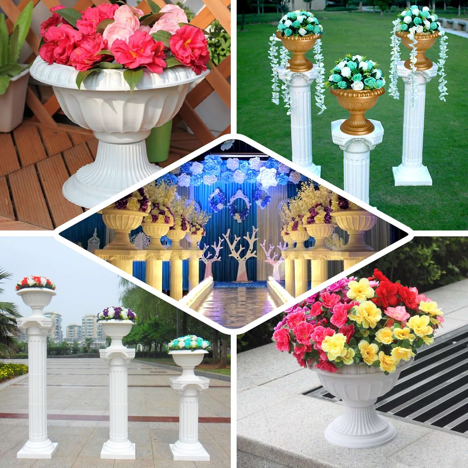 4 Pack 11 Off White Crafted All Weather Roman Inspired Pedestal Column Flower Plant Stand Pot - PVC