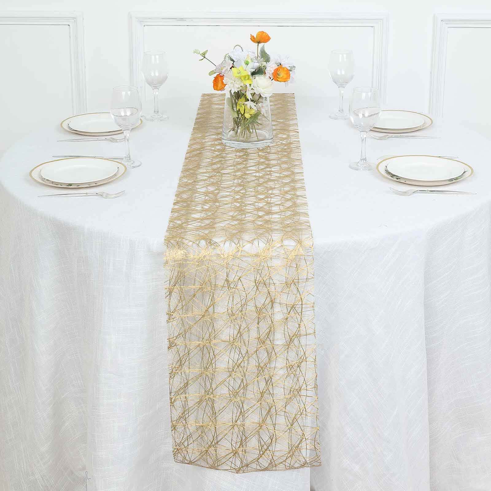 Polyester 12x108 Table Runner Metallic Gold Disposable Non-Woven Fiber Roll - Stylish & Chic Table Decor