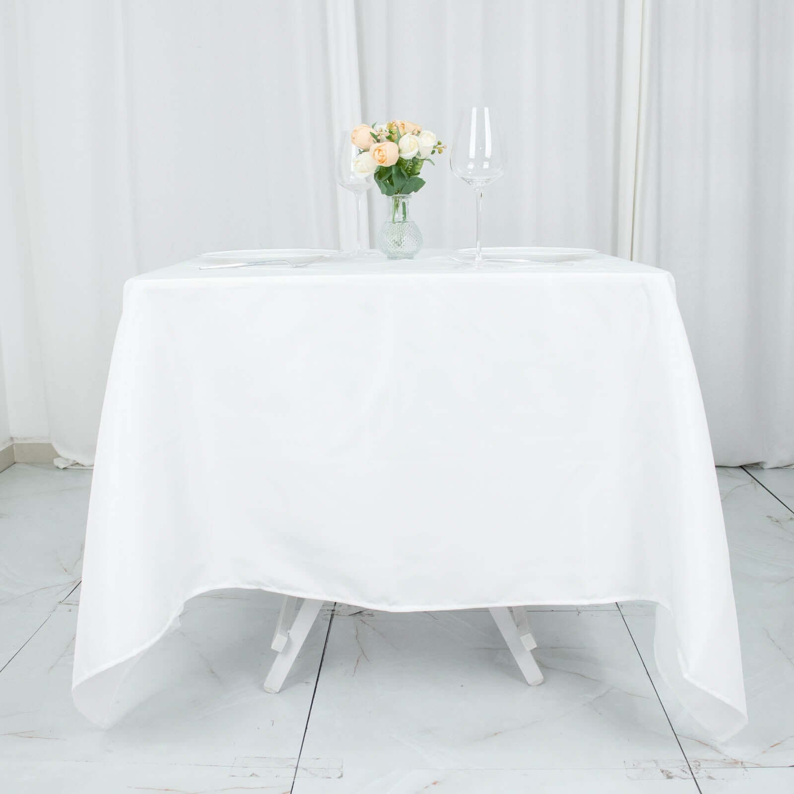 Premium Polyester Square Tablecloth 70x70 White 220GSM Wrinkle-Resistant Table Cover for Stylish Gatherings