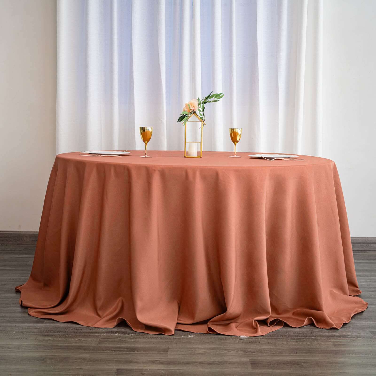 Polyester 132 Round Tablecloth Terracotta (Rust) - Seamless Chic Table Cover