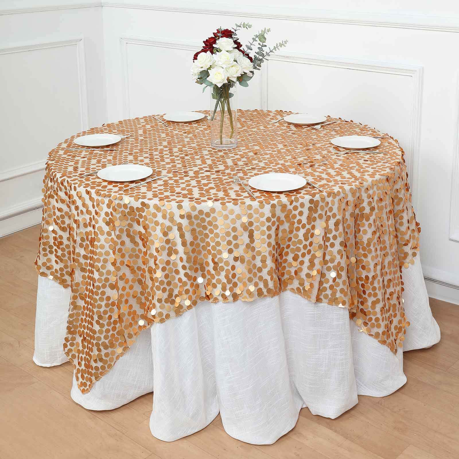 Sequin 72x72 Table Overlay Square Tablecloth Matte Champagne - Big Payette Table Cover