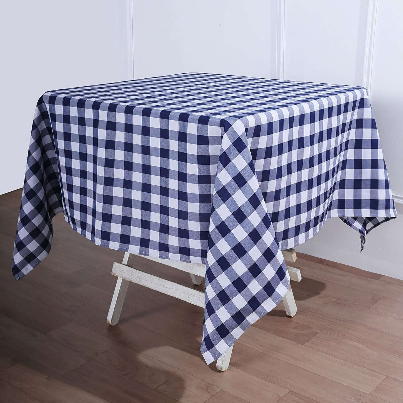 Polyester 54x54 Square Tablecloth White/Navy Blue - Checkered Buffalo Plaid Design for Casual Table Settings