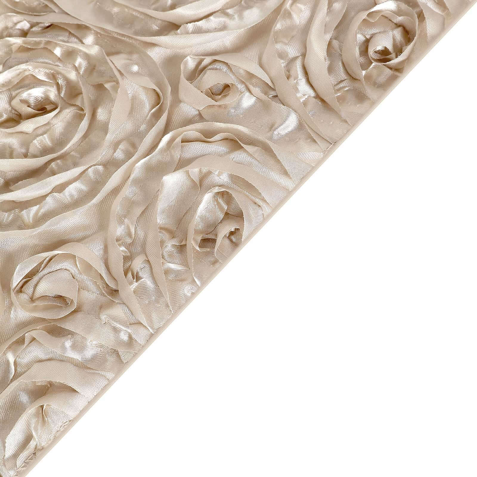 Satin 120 Round Tablecloth Beige - Grandiose 3D Rosette with Seamless Finish Table Cover