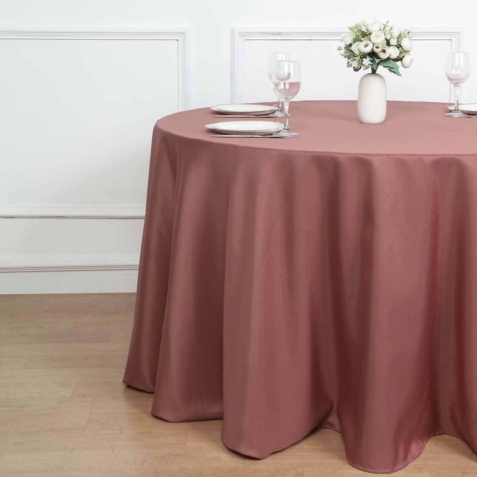 120 Cinnamon Rose Seamless Polyester Round Tablecloth for 5 Foot Table With Floor-Length Drop