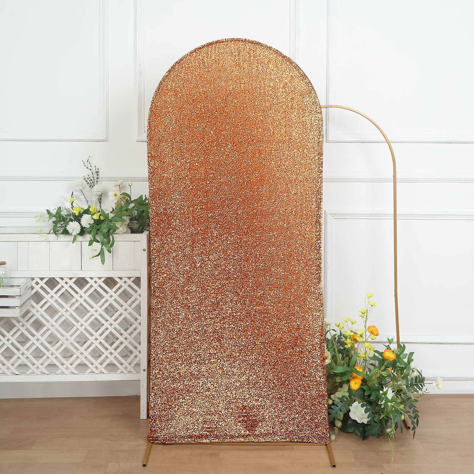 6ft Antique Gold Shimmer Tinsel Spandex Chiara Backdrop Stand Cover For Fitted Round Top Wedding Arch