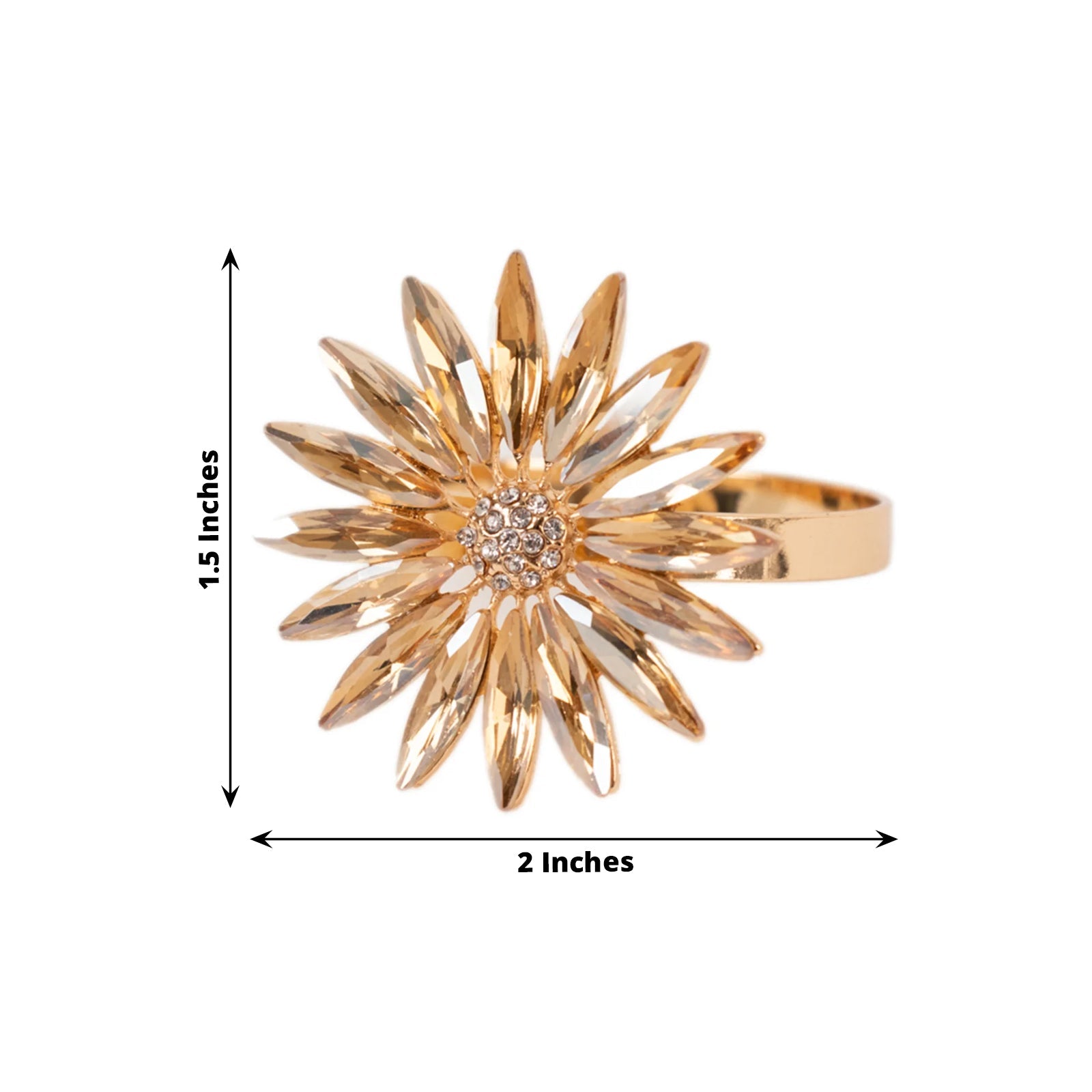 4 Pack Amber Gold Daisy Floral Metal Napkin Holders with Rhinestone Accents, Decorative Napkin Rings - 2