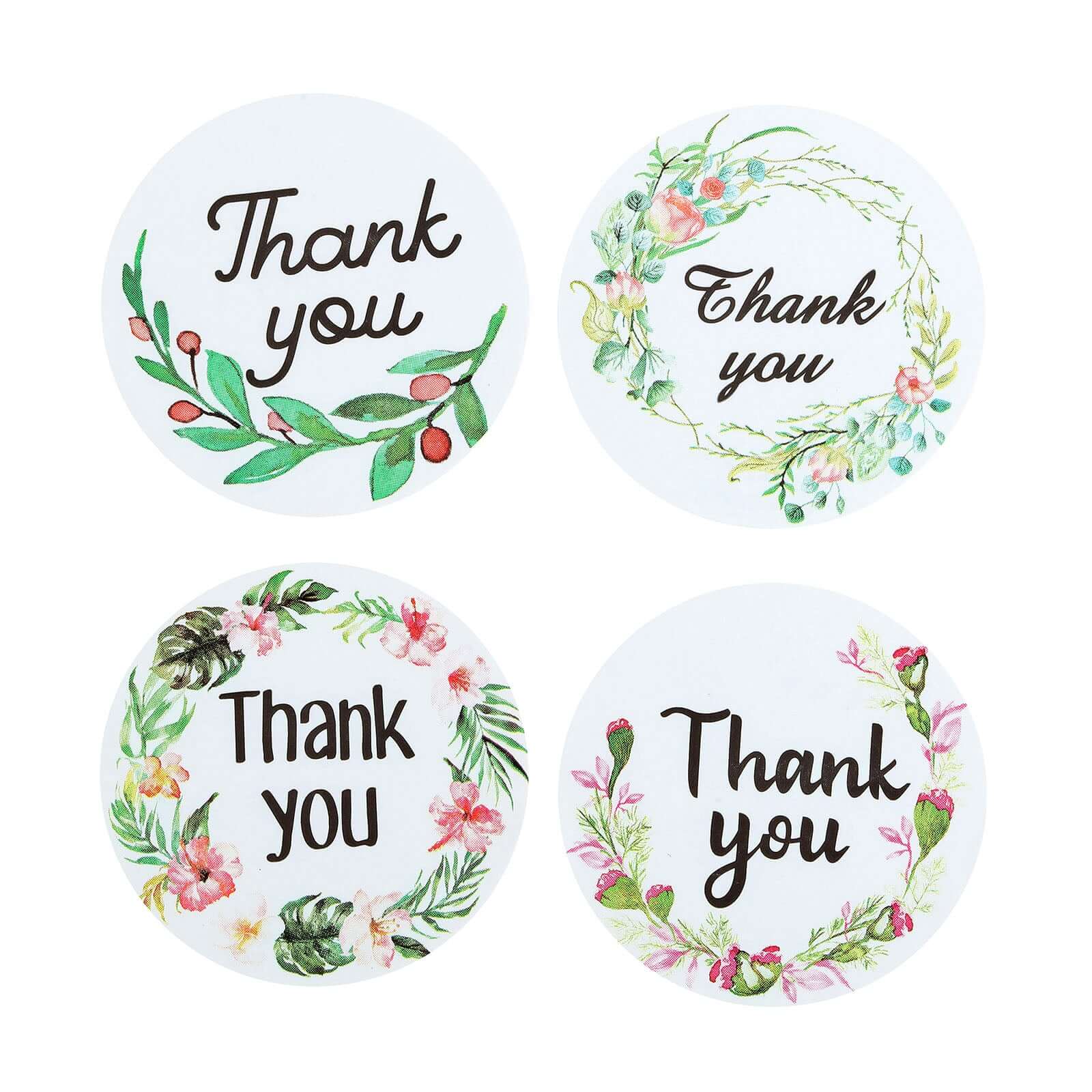 500Pcs 1.5 Thank You Black Print and Floral Design Stickers Roll, DIY Envelope Seal Labels - Round Assorted Designs