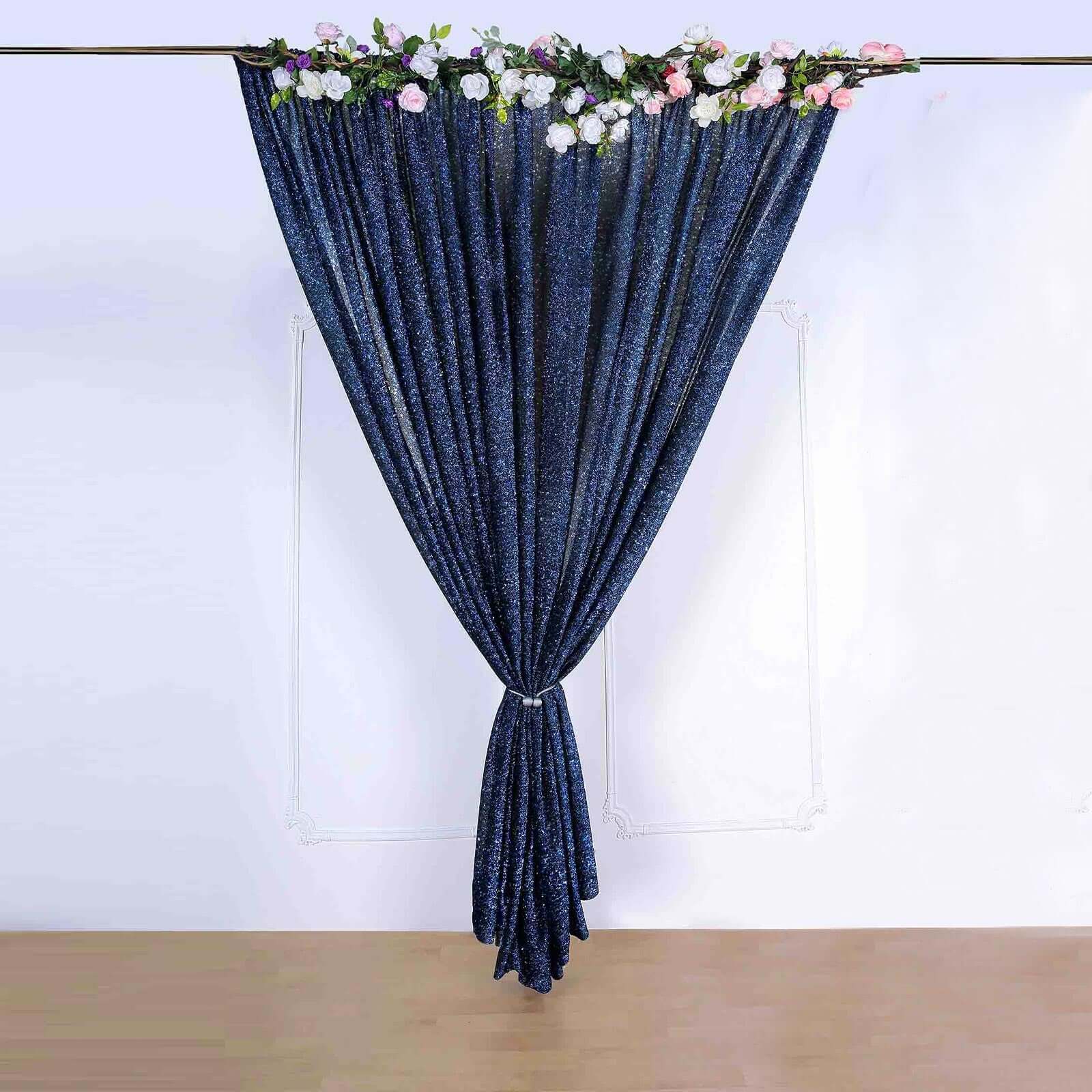 20ftx10ft Navy Blue Metallic Shimmer Tinsel Event Curtain Drapes, Backdrop Event Panel