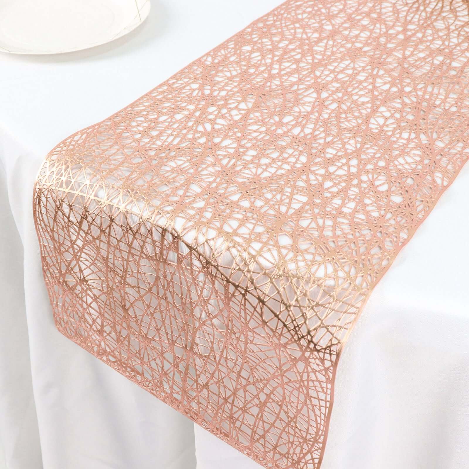 Plastic Woven Vinyl 13x6ft Table Runner Metallic Rose Gold - Non-Slip & Reversible Tabletop Decor