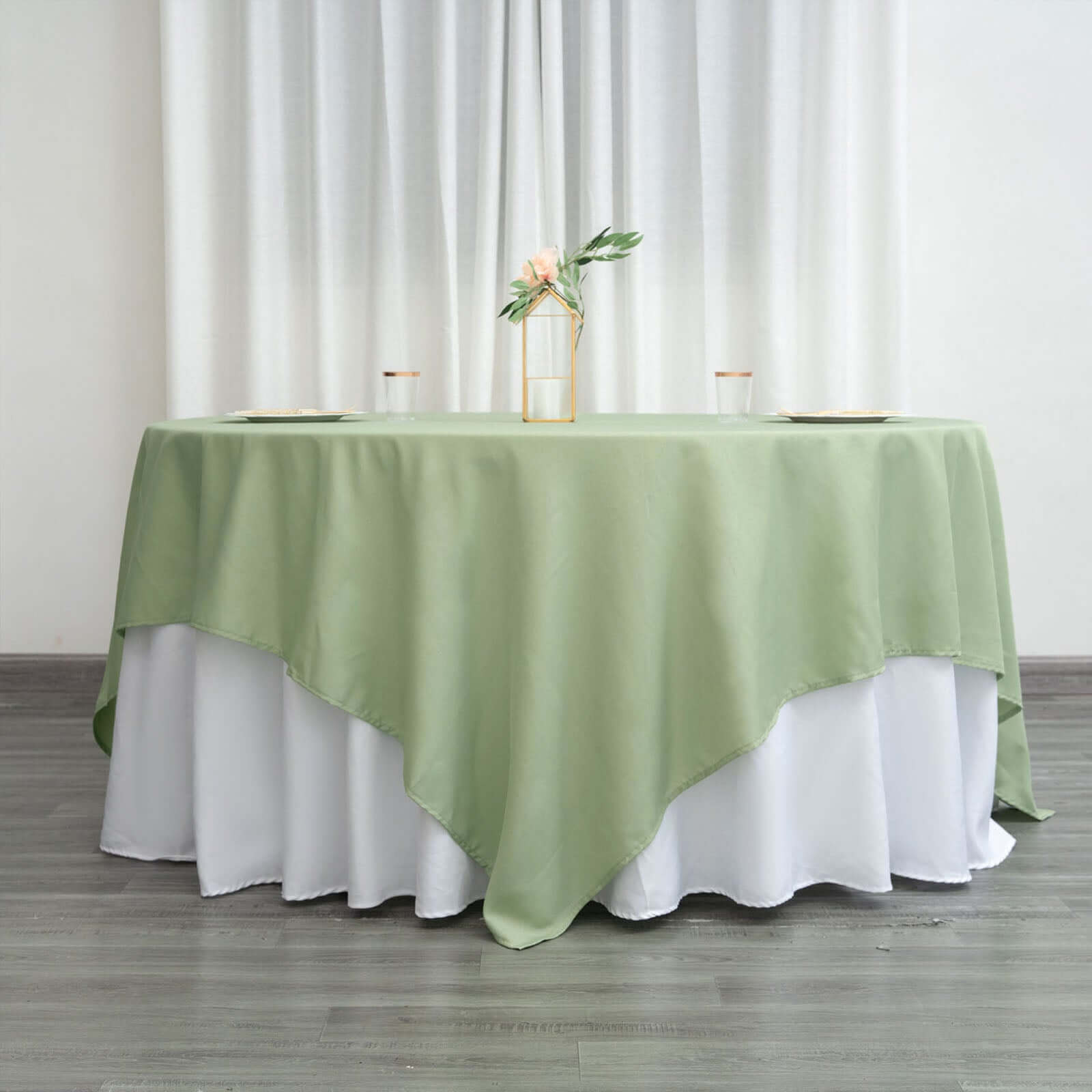 Polyester 90x90 Table Overlay Square Tablecloth Sage Green - Wrinkle-Resistant & Durable Table Cover