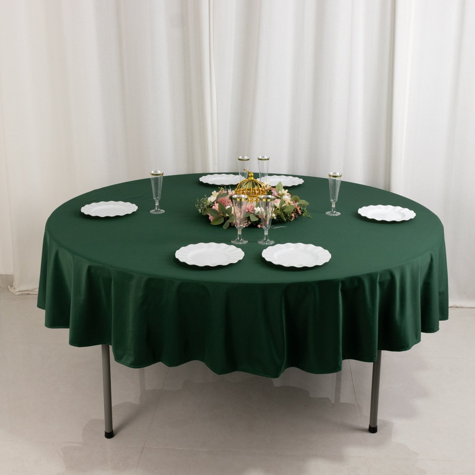 Premium Scuba Round 90 Tablecloth Hunter Emerald Green - Wrinkle Free & Stain Resistant Table Cover