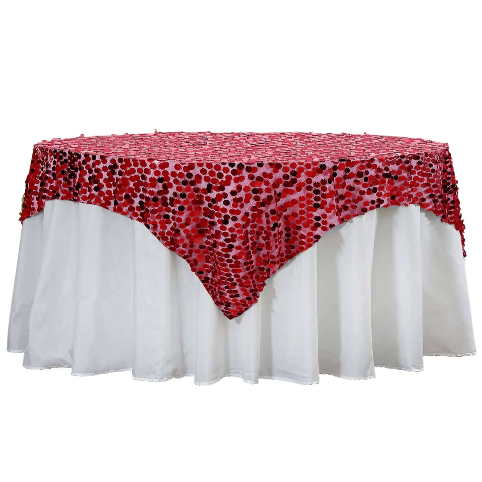 Sequin 72x72 Table Overlay Square Tablecloth Red - Big Payette Table Cover