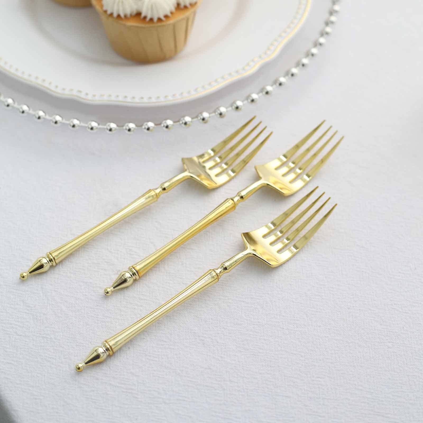 24-Pack Plastic Dessert Forks with Roman Column Handle Gold - European Style Disposable Utensils 6