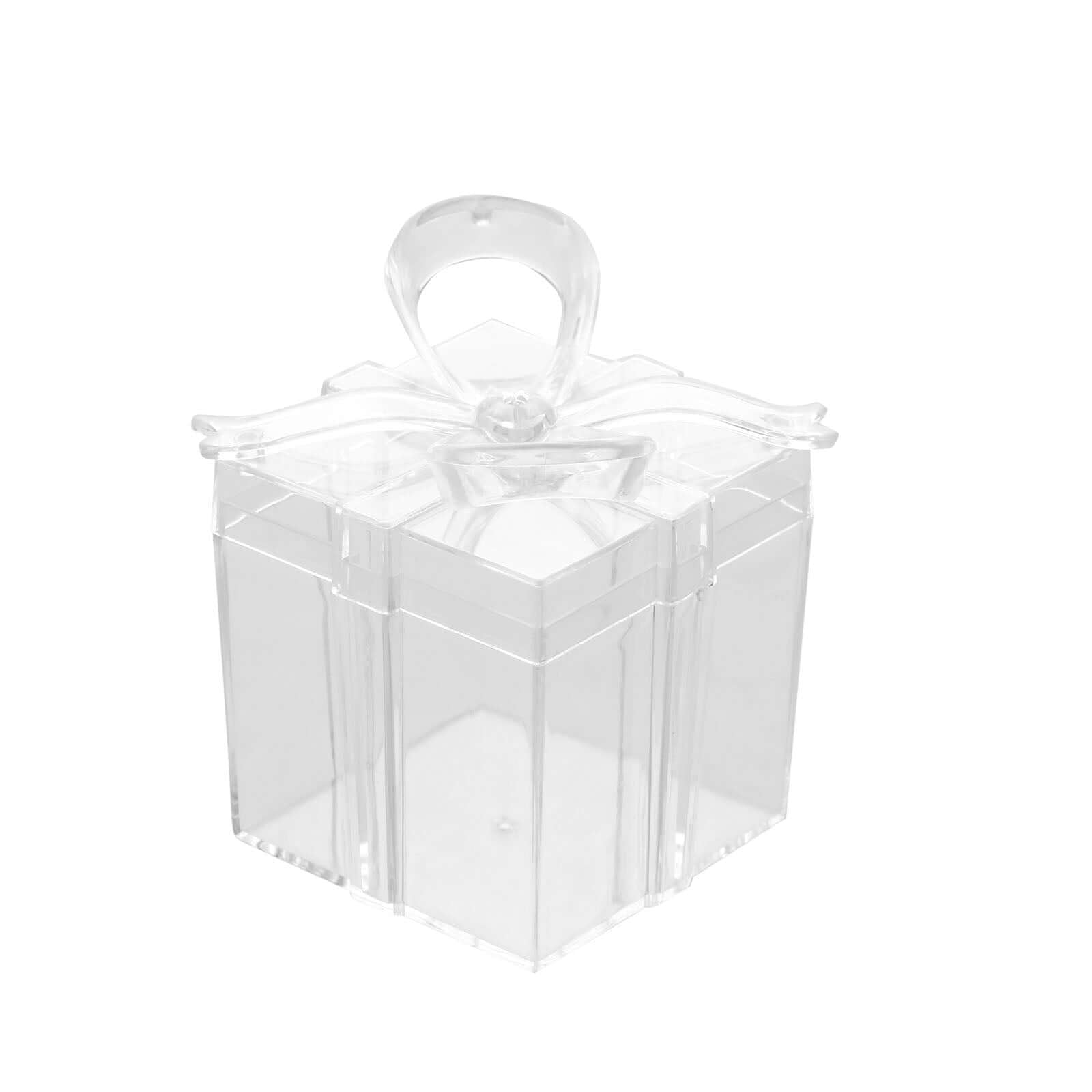 12 Pack 3 Square Clear Bow Top Plastic Party Favor Boxes, Transparent Candy Container Gift Boxes