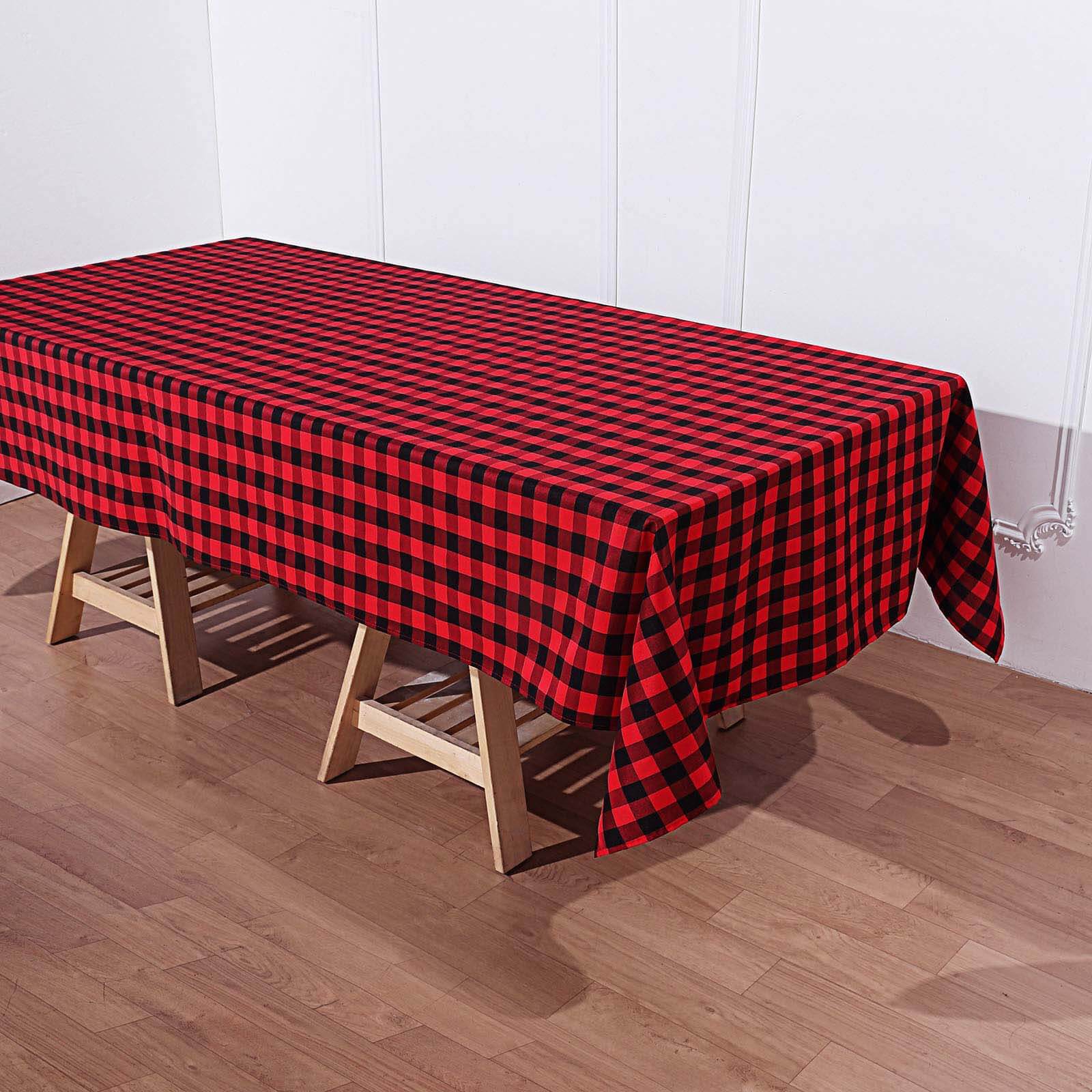 Polyester 60x102 Rectangle Tablecloth Black/Red - Checkered Buffalo Plaid Design for Everyday Use