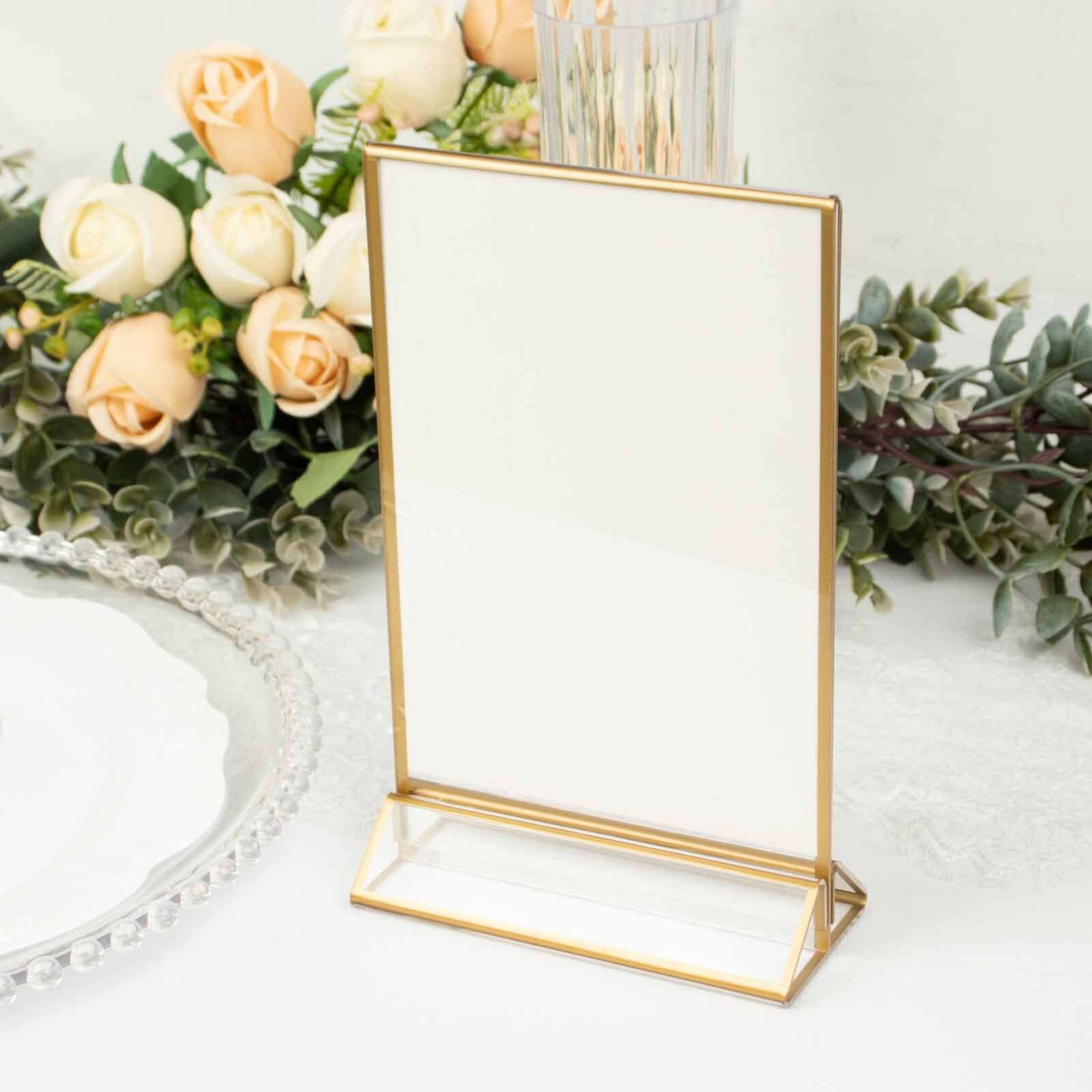 6-Pack Gold Frame Acrylic Table Sign Holders Double-Sided Display for Numbers and Menus - Perfect for Weddings 5x9