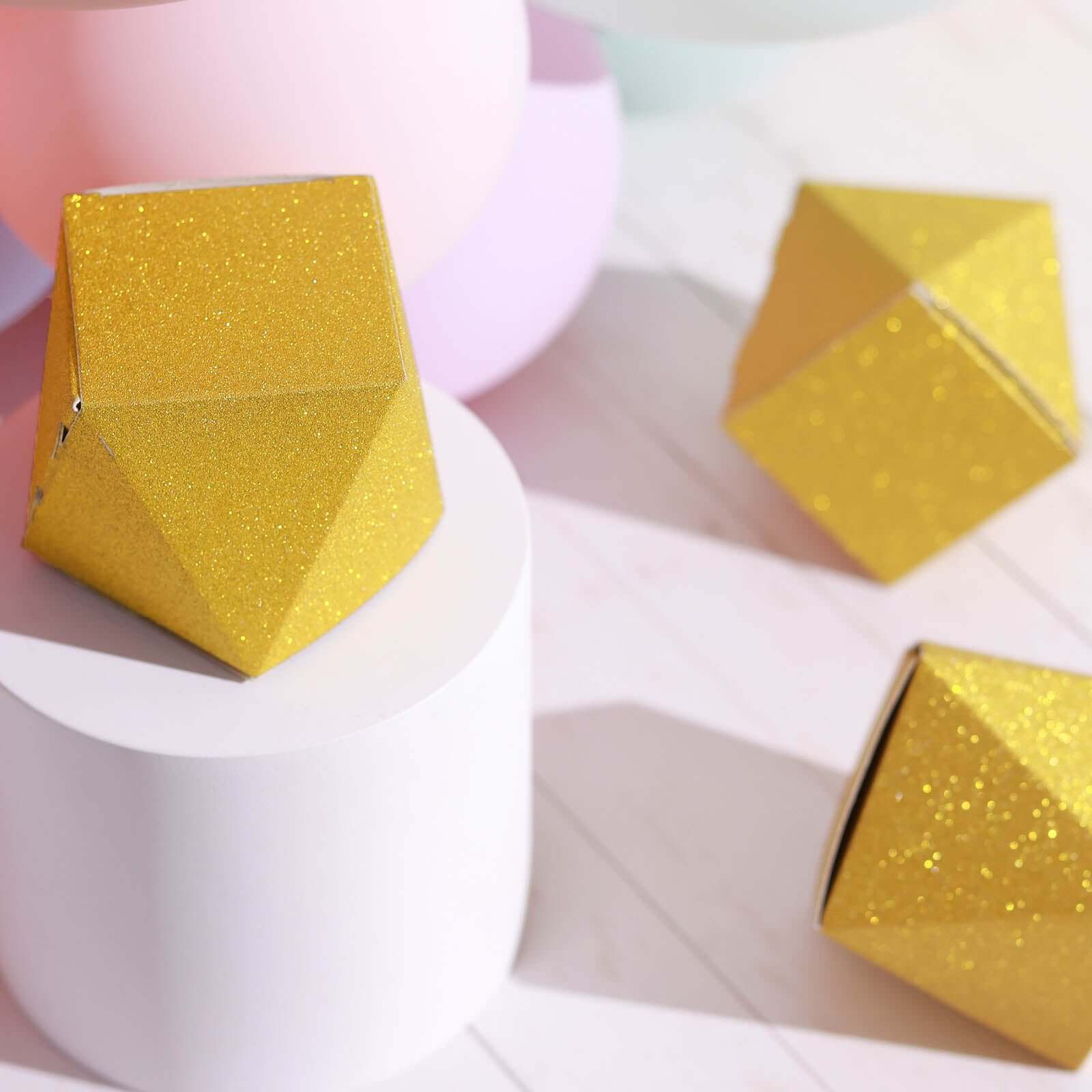 25 Pack 2x3 Geometric Gold Glitter Wedding Favor Candy Gift Boxes