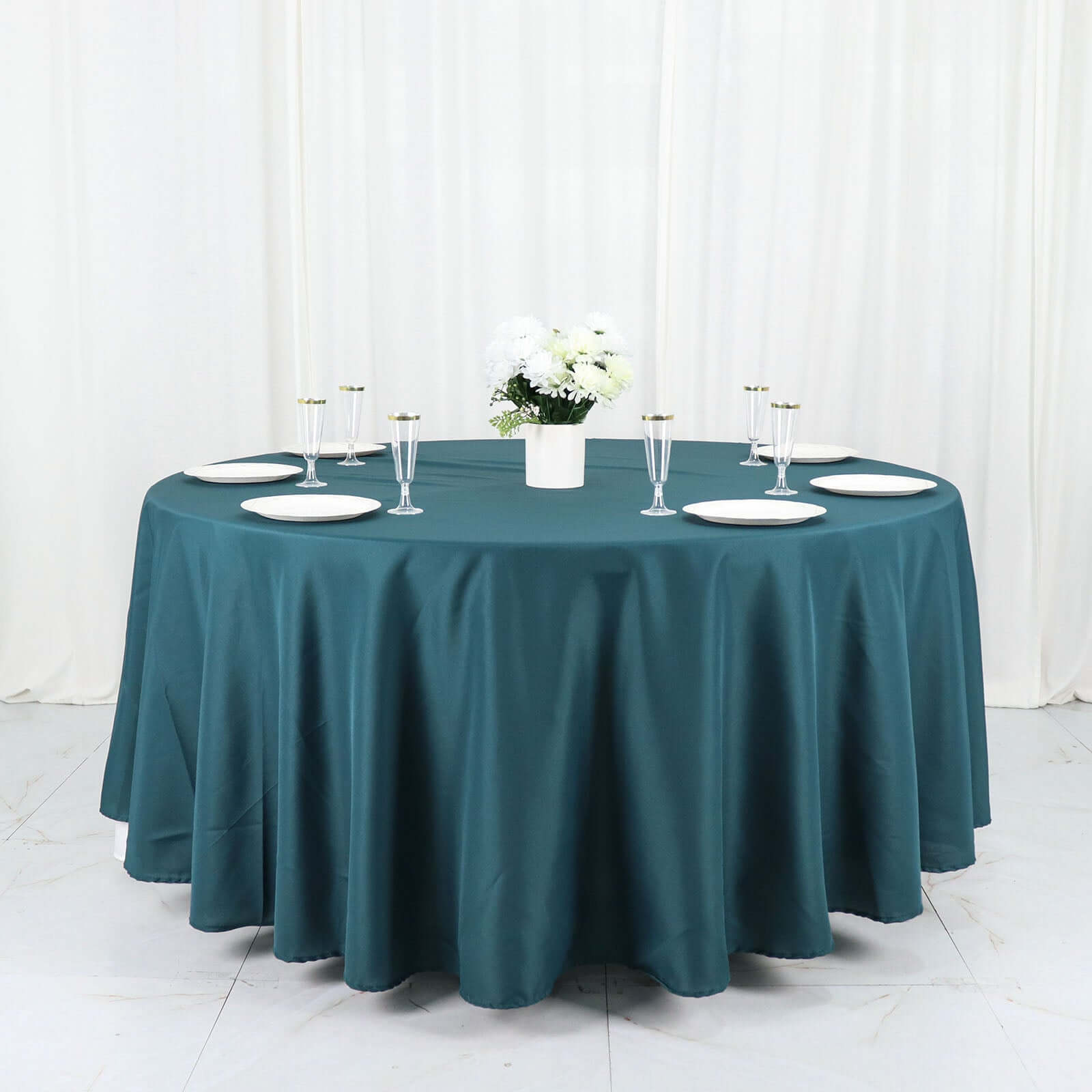 Polyester 108 Round Tablecloth Peacock Teal - Wrinkle-Resistant Table Cover