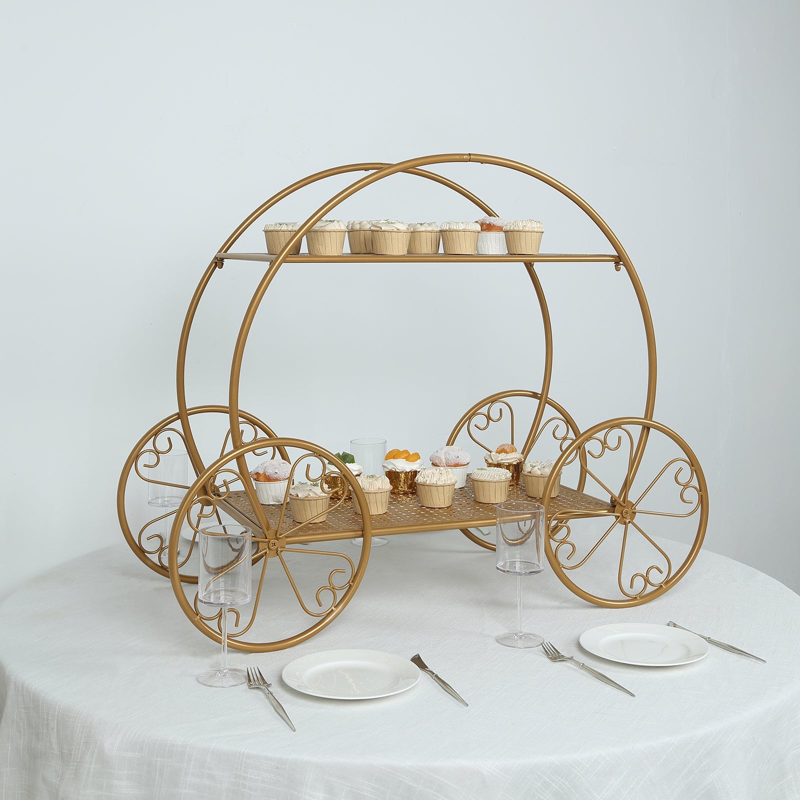 2-Tier Metal Cupcake Stand Gold - Giant Enchanting Cinderella Carriage-Inspired Pumpkin Coach Centerpiece Dessert Display Stand for Pastries & Party Favors 28