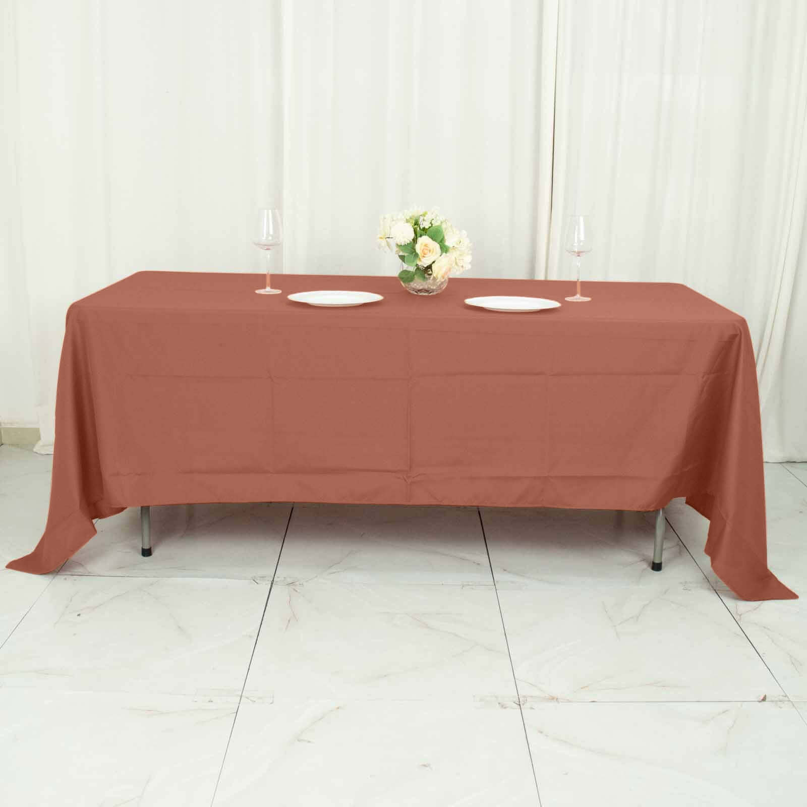 Polyester 72x120 Rectangle Tablecloth Terracotta (Rust) - Durable and Stylish Table Cover