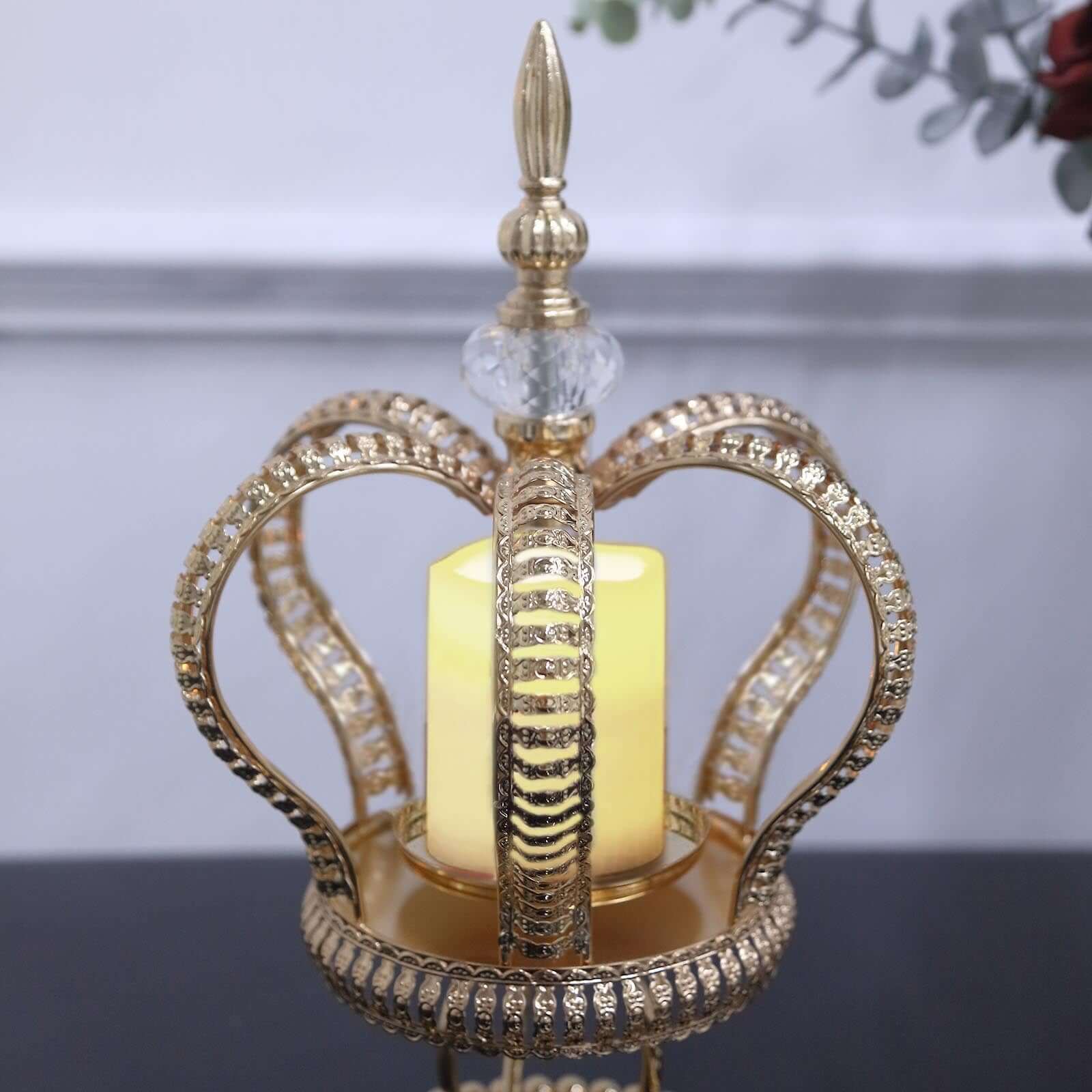 Metal Crown Spiral Pillar Candle Holder Stand Gold - Jeweled Votive Candle Centerpiece 13