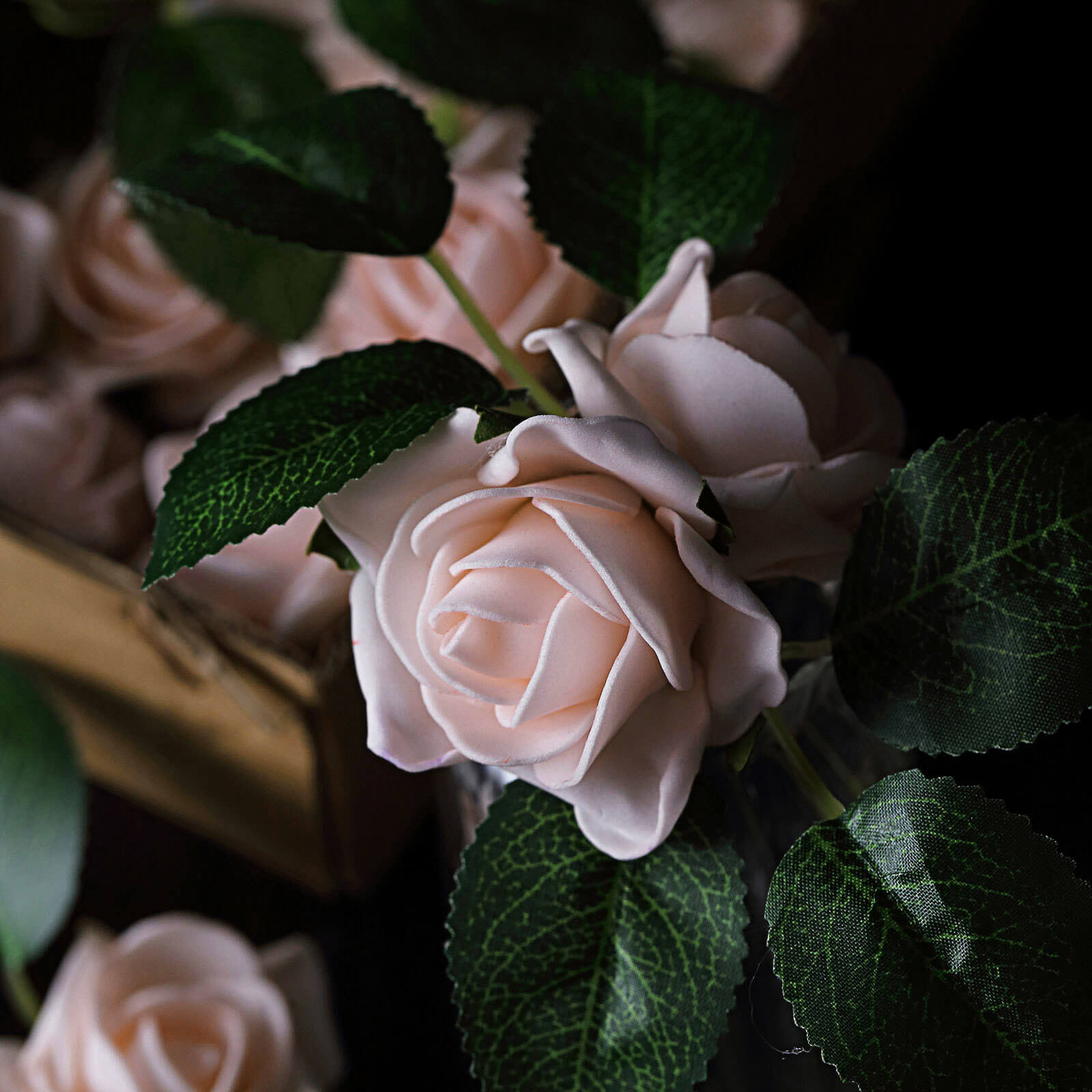 24 Roses 2 Blush Artificial Foam Flowers With Stem Wire and Leaves