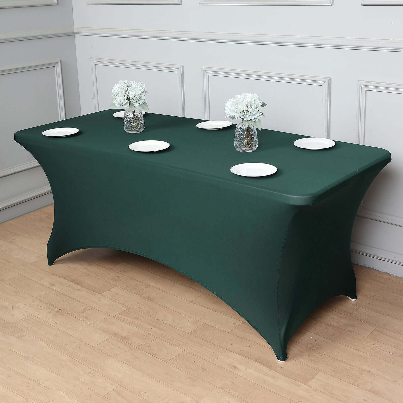 Stretch Spandex 96x30 Rectangle Table Cover Hunter Emerald Green - Durable Form-Fitting Tablecloth