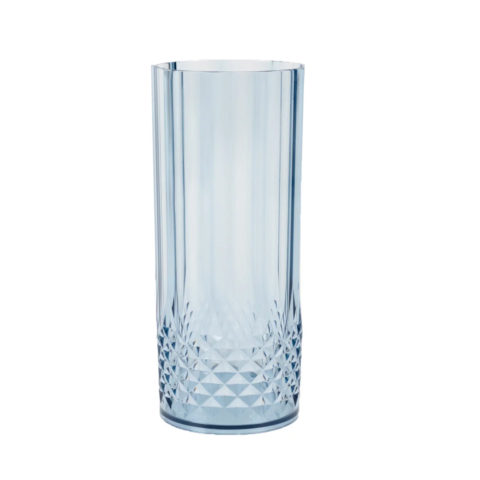 6-Pack Plastic Cocktail Tumblers Dusty Blue Transparent Crystal Cut Style - Shatterproof Highball Glasses 14oz