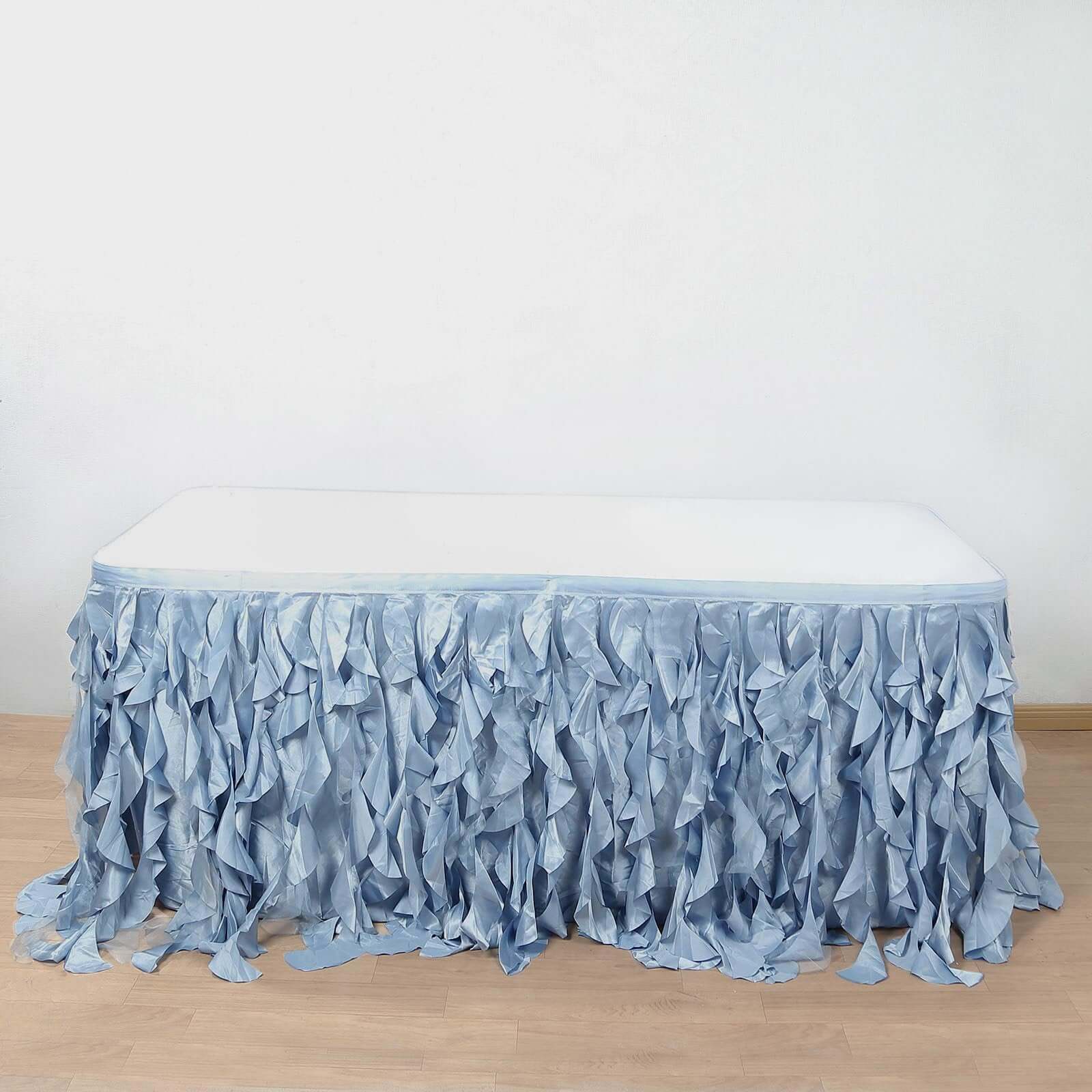 Taffeta 17ft Table Skirt Dusty Blue - Cascading Curly Willow Style Table Cover