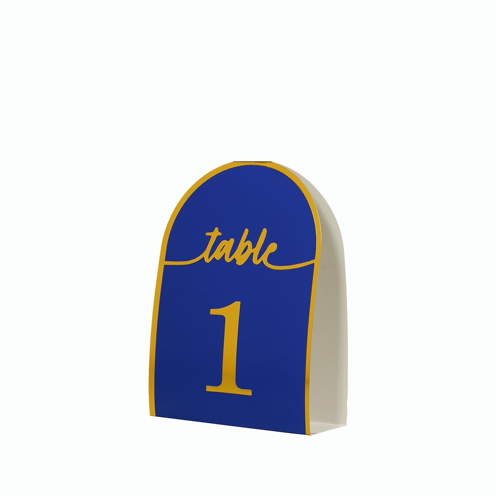 25-Pack Paper Wedding Table Numbers 1-25 Royal Blue Arch Cutout Design - Sleek & Modern Free Standing Double Sided Table Tent Cards with Metallic Gold Foil Numbers 7