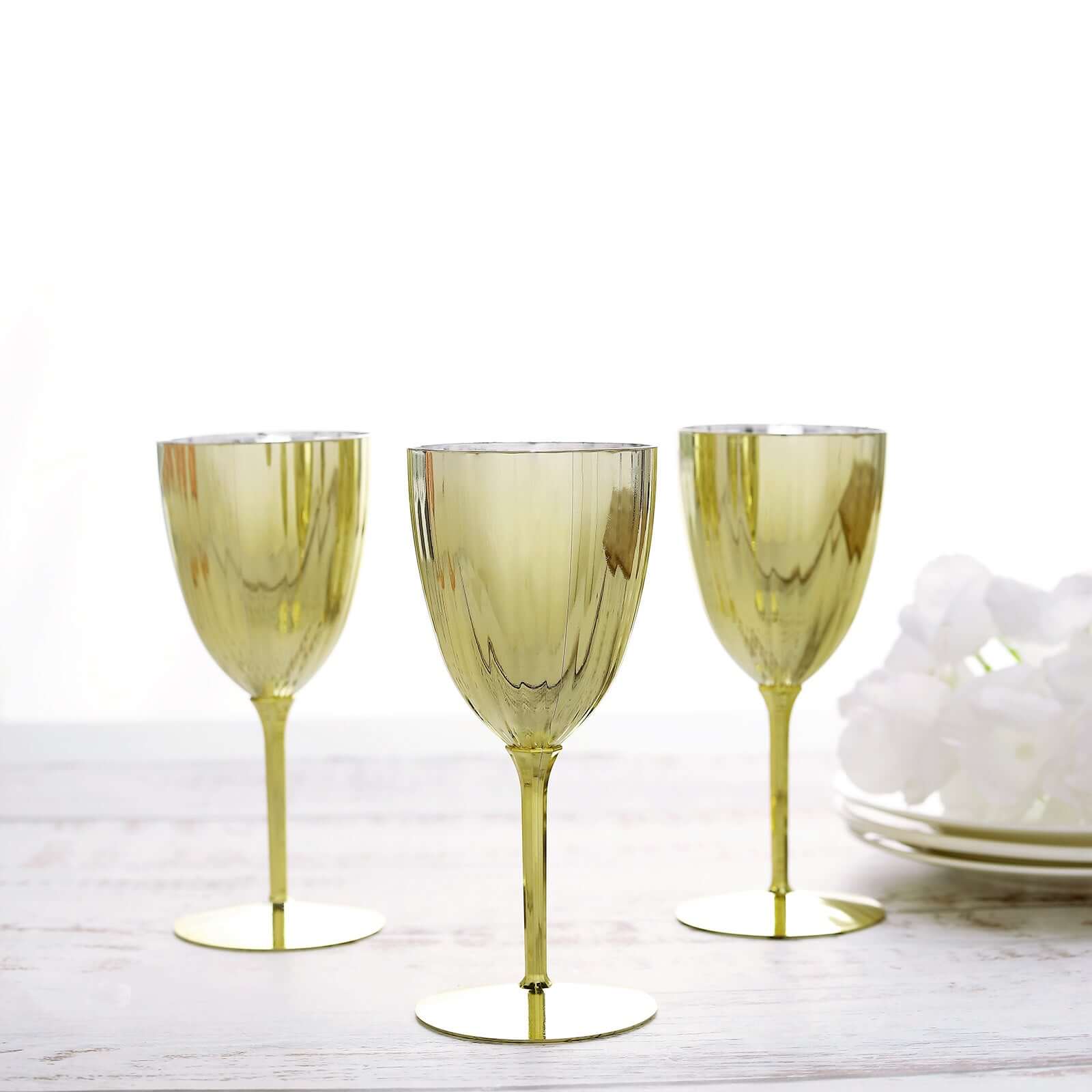 6-Pack Plastic Wine Glasses in Metallic Gold - Classy Disposable Goblets for Parties, Receptions & Banquets 8oz