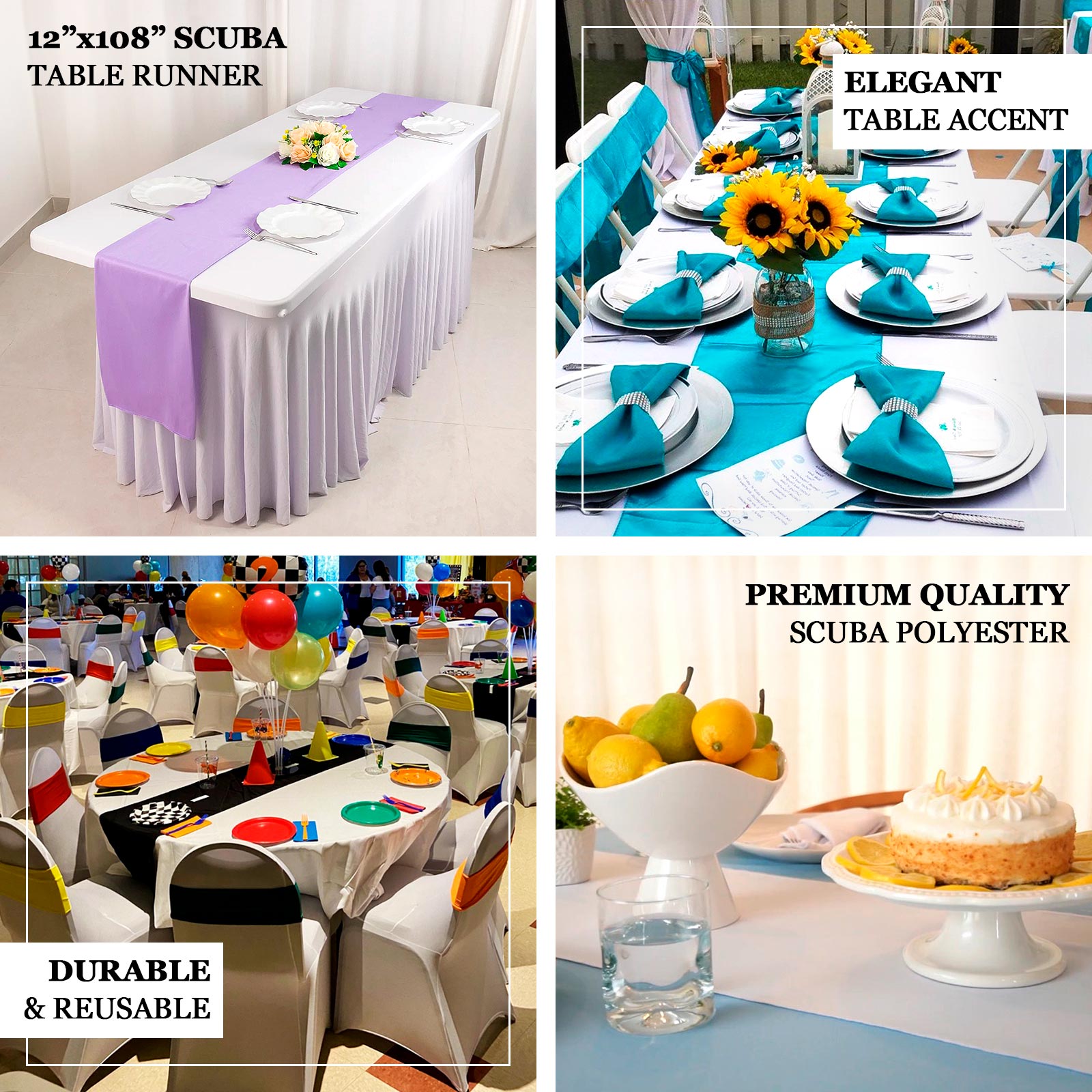 Premium Scuba Polyester 12x108 Table Runner Black - Wrinkle-Free Table Linen for Events & Weddings