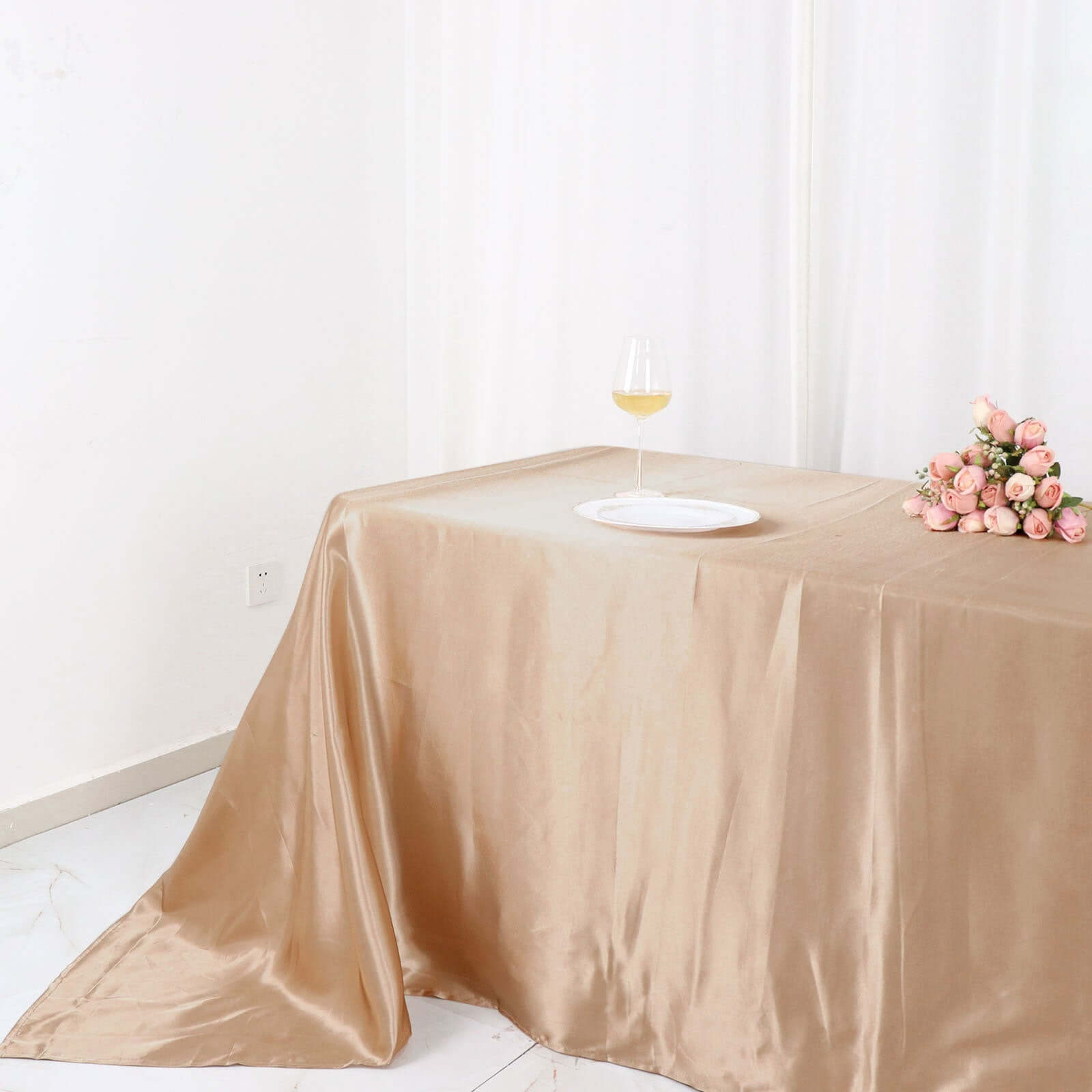 Satin Rectangular 90x132 Tablecloth Nude Satin - Seamless Table Cover